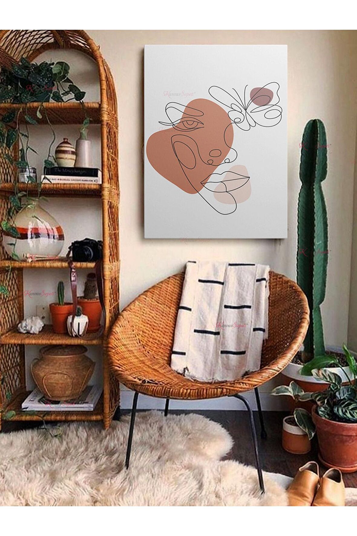 Soyut Dekoratif Vintange Retro Bohe Bohem Boho Art Vektorel Abstract Minimalist Canvas Kanvas Tablo