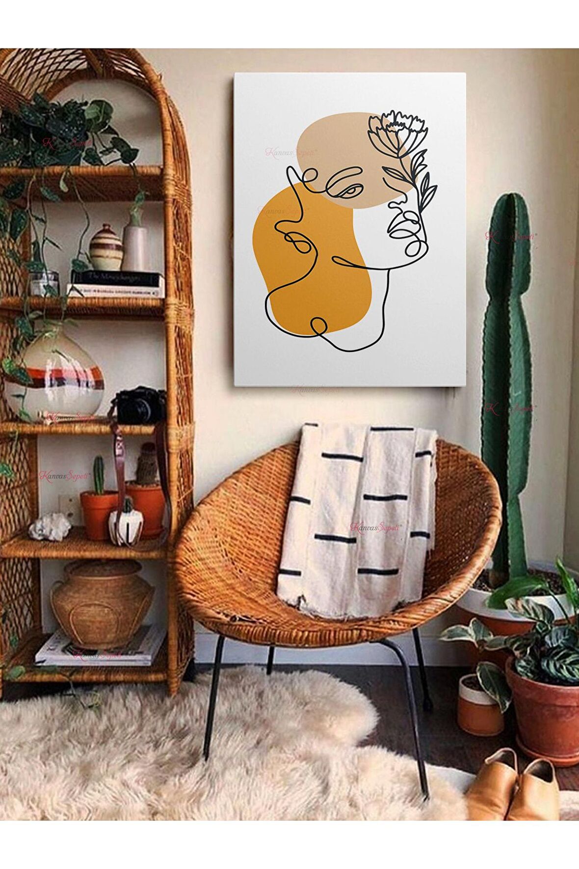 Soyut Dekoratif Vintange Retro Bohe Bohem Boho Art Vektorel Abstract Minimalist Canvas Kanvas Tablo