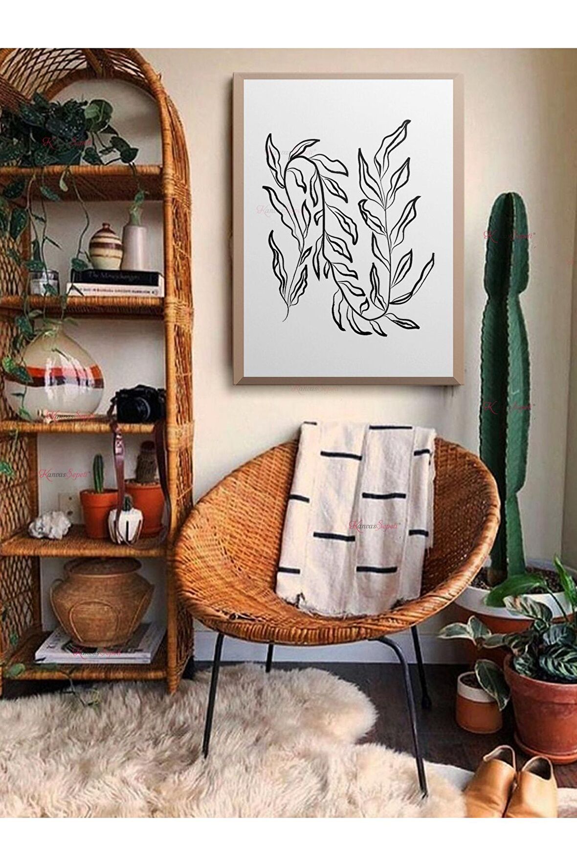 Soyut Dekoratif Vintange Retro Bohe Bohem Boho Art Vektorel Abstract Minimalist Canvas Kanvas Tablo