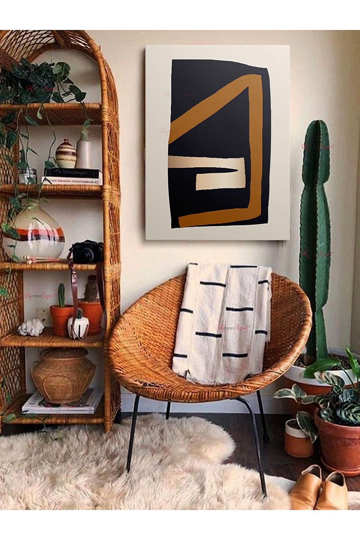 Soyut Dekoratif Vintange Retro Bohe Bohem Boho Art Vektorel Abstract Minimalist Canvas Kanvas Tablo