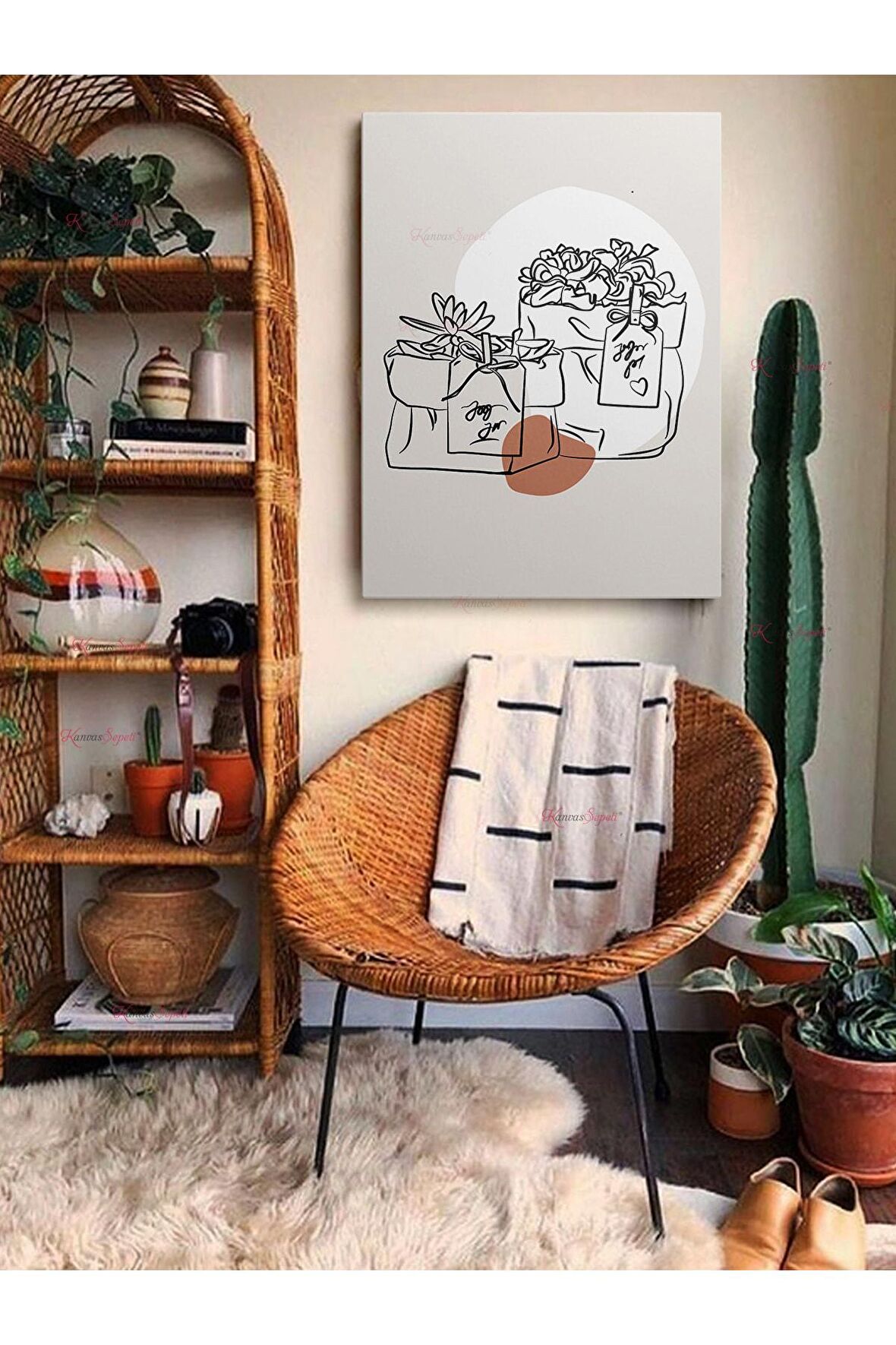 Soyut Dekoratif Vintange Retro Bohe Bohem Boho Art Vektorel Abstract Minimalist Canvas Kanvas Tablo