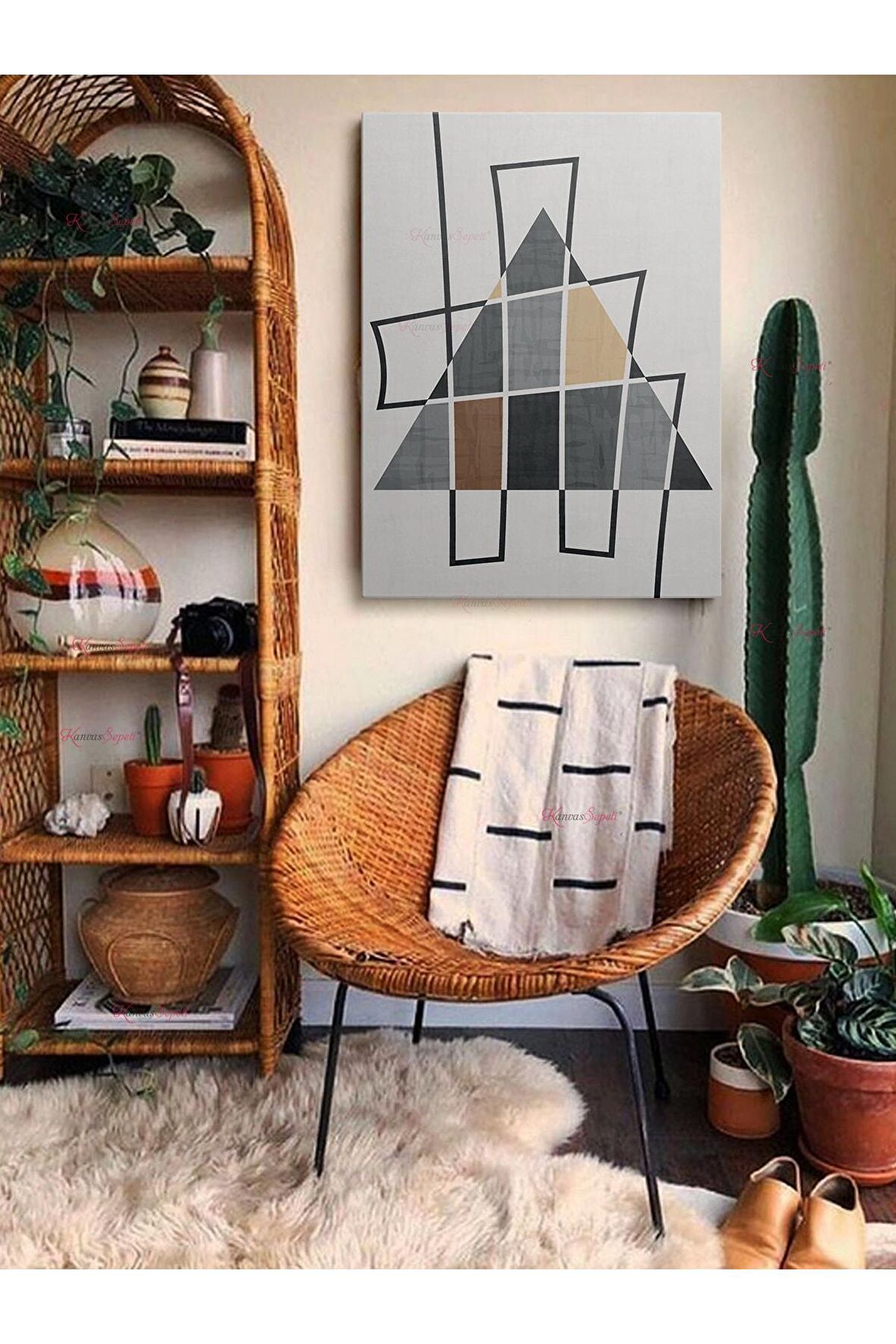Soyut Dekoratif Vintange Retro Bohe Bohem Boho Art Vektorel Abstract Minimalist Canvas Kanvas Tablo