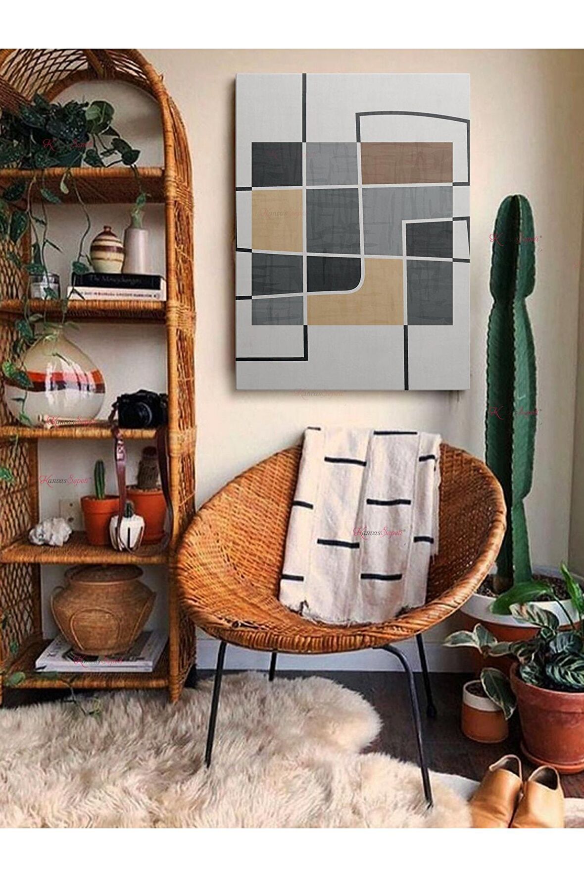 Soyut Dekoratif Vintange Retro Bohe Bohem Boho Art Vektorel Abstract Minimalist Canvas Kanvas Tablo