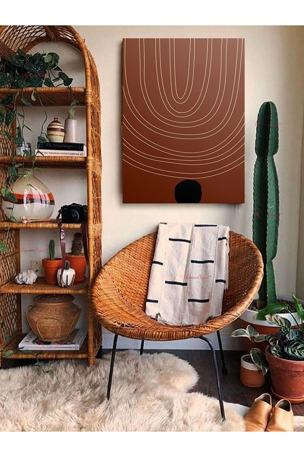 Soyut Dekoratif Vintange Retro Bohe Bohem Boho Art Vektorel Abstract Minimalist Canvas Kanvas Tablo