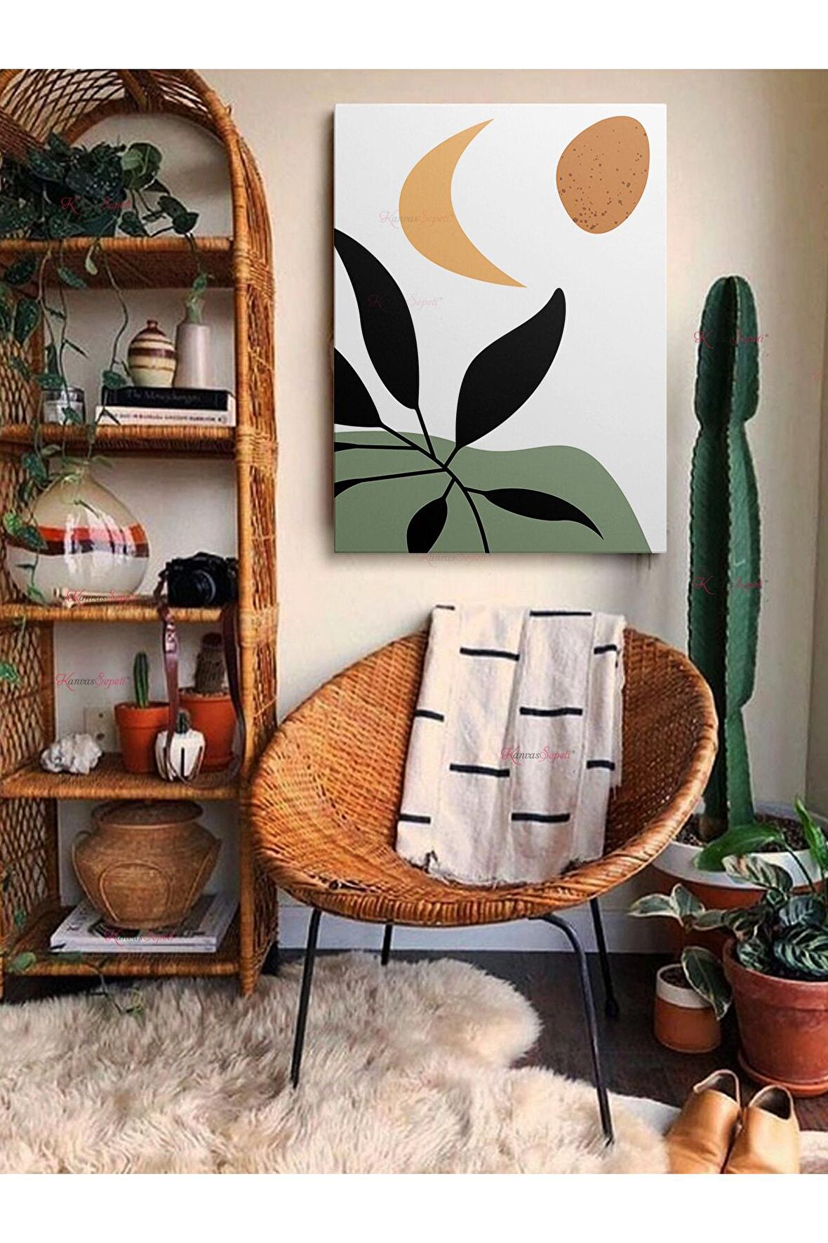 Soyut Dekoratif Vintange Retro Bohe Bohem Boho Art Vektorel Abstract Minimalist Canvas Kanvas Tablo