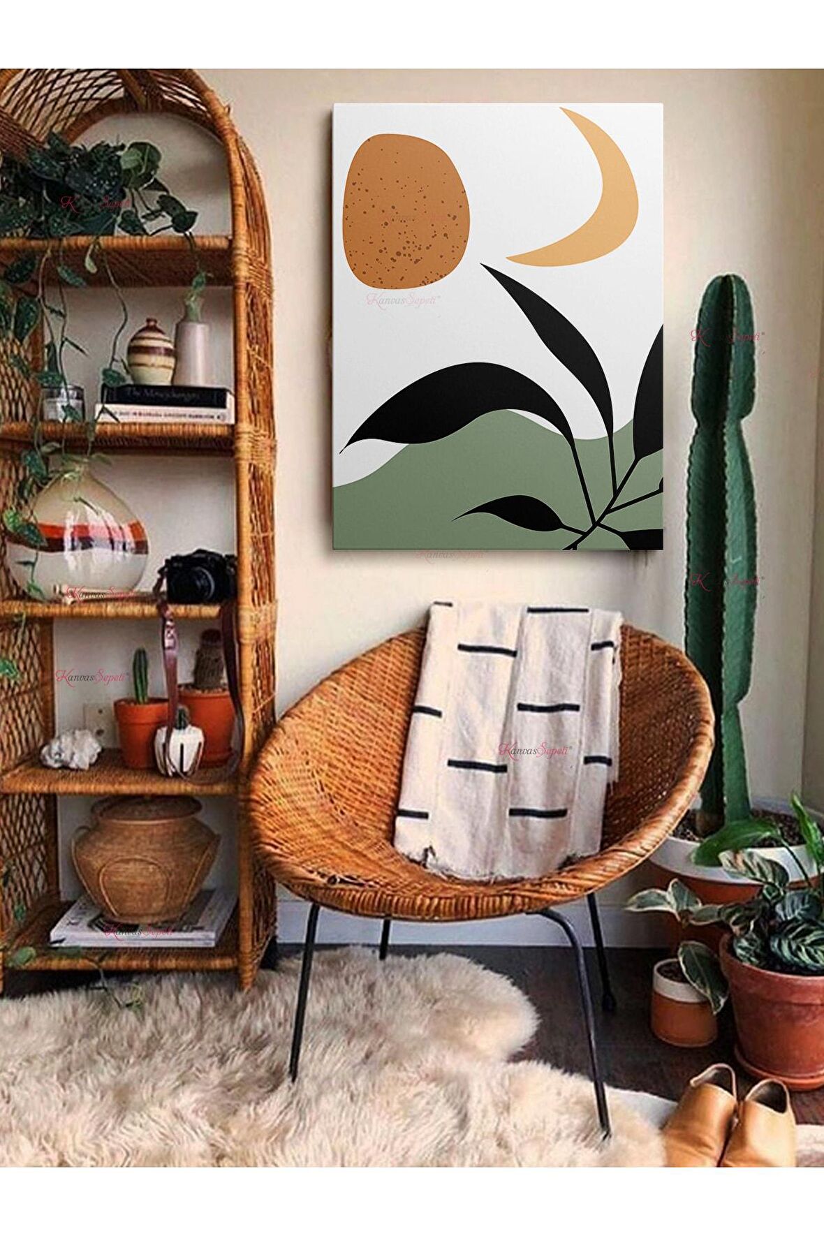 Soyut Dekoratif Vintange Retro Bohe Bohem Boho Art Vektorel Abstract Minimalist Canvas Kanvas Tablo