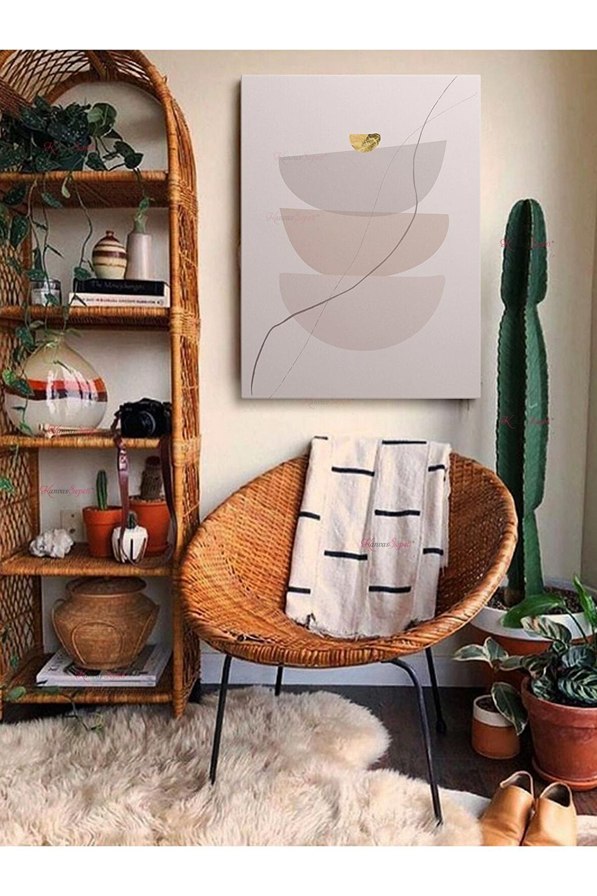 Soyut Dekoratif Vintange Retro Bohe Bohem Boho Art Vektorel Abstract Minimalist Canvas Kanvas Tablo