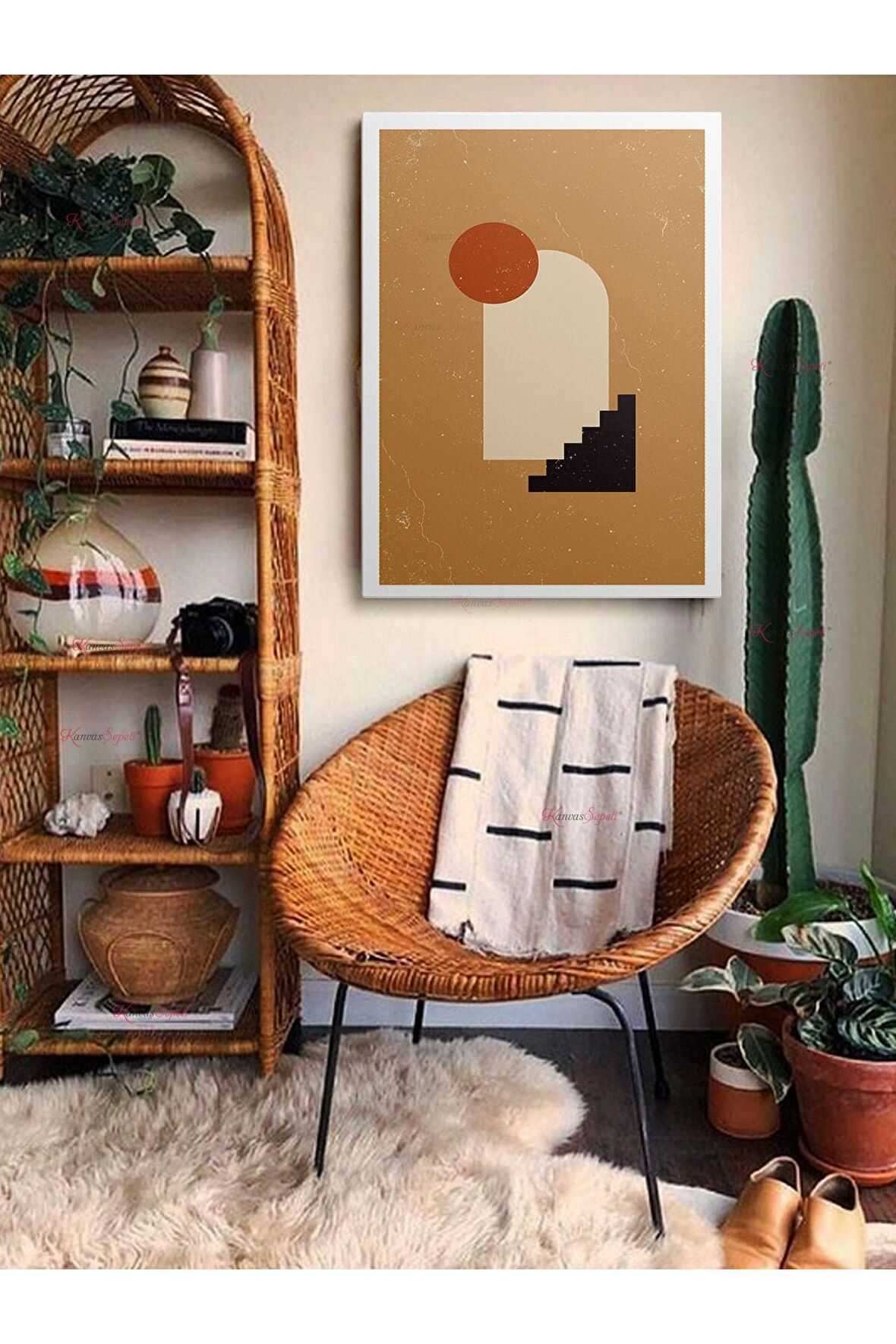 Soyut Dekoratif Vintange Retro Bohe Bohem Boho Art Vektorel Abstract Minimalist Canvas Kanvas Tablo