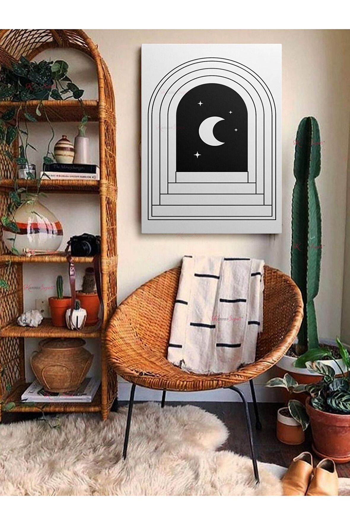 Soyut Dekoratif Vintange Retro Bohe Bohem Boho Art Vektorel Abstract Minimalist Canvas Kanvas Tablo