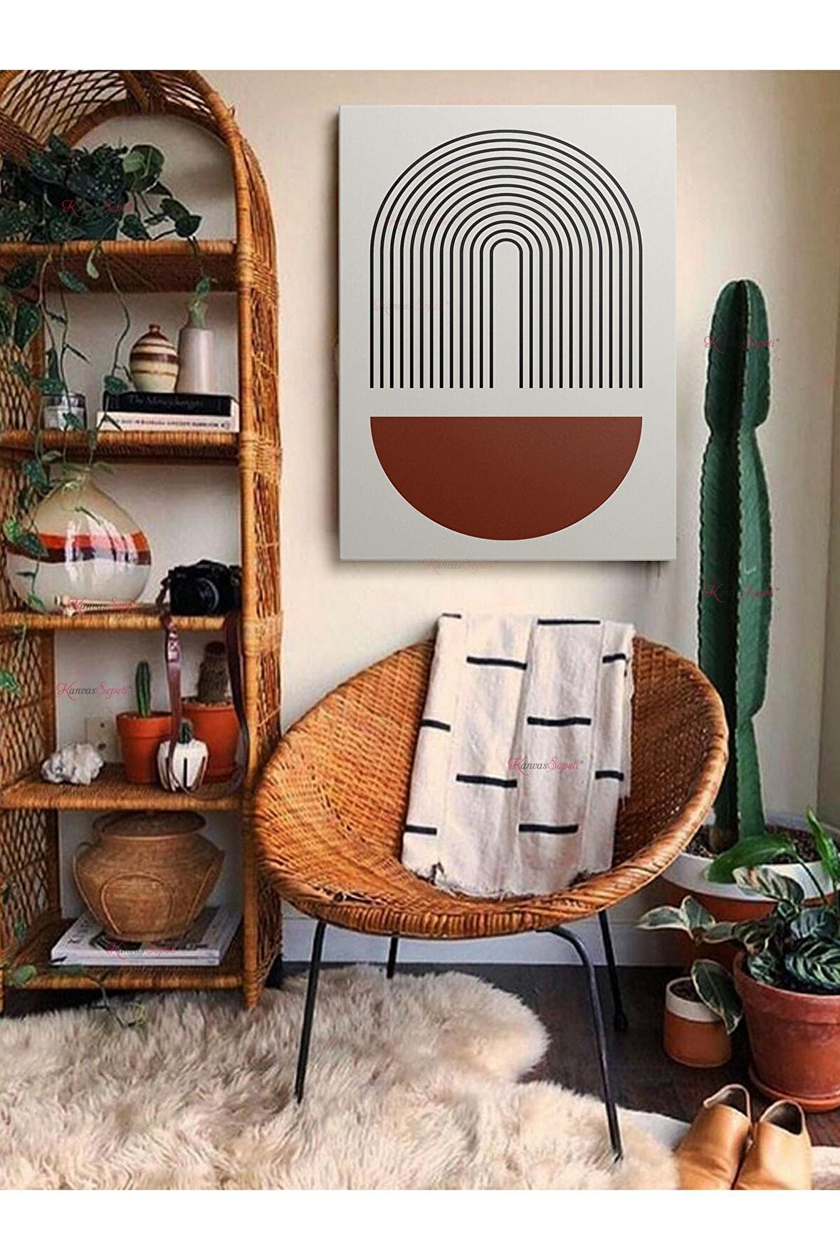 Soyut Dekoratif Vintange Retro Bohe Bohem Boho Art Vektorel Abstract Minimalist Canvas Kanvas Tablo