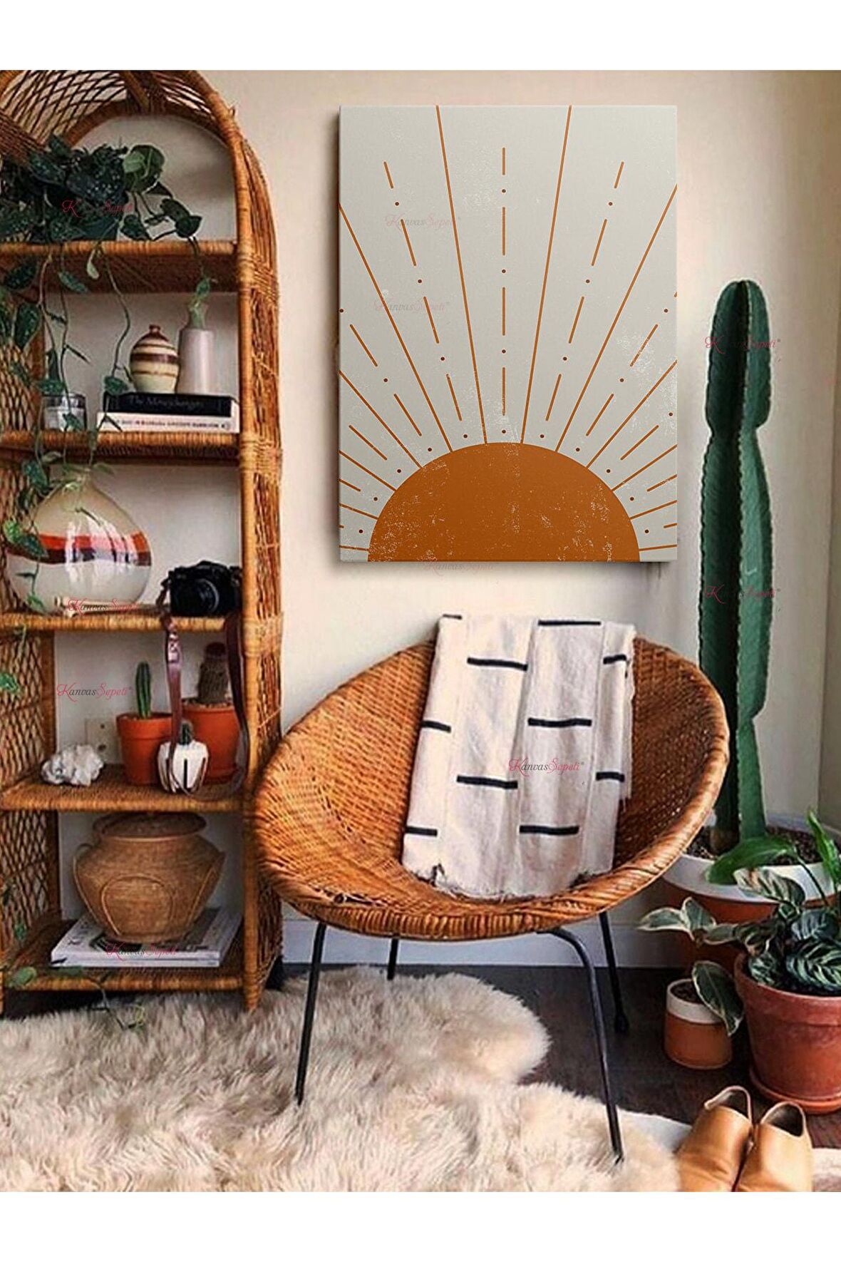 Soyut Dekoratif Vintange Retro Bohe Bohem Boho Art Vektorel Abstract Minimalist Canvas Kanvas Tablo