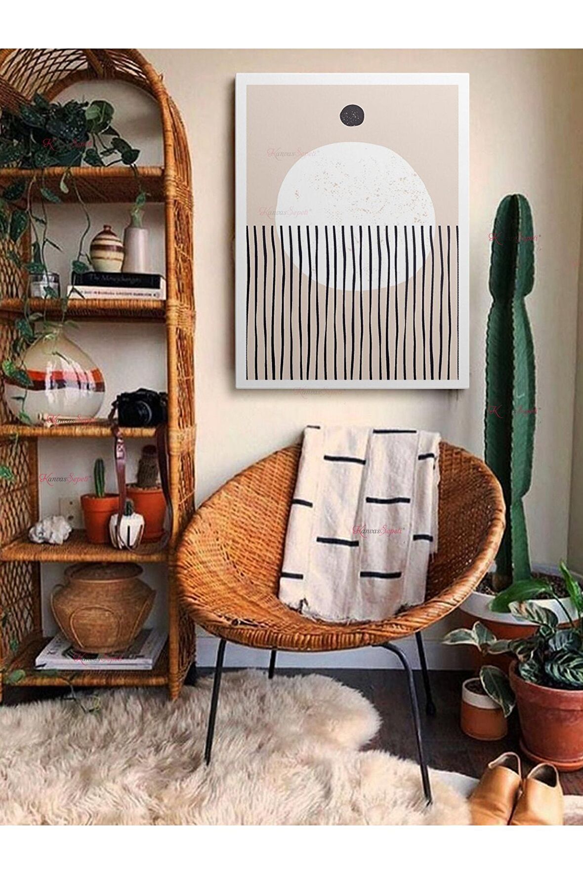 Soyut Dekoratif Vintange Retro Bohe Bohem Boho Art Vektorel Abstract Minimalist Canvas Kanvas Tablo