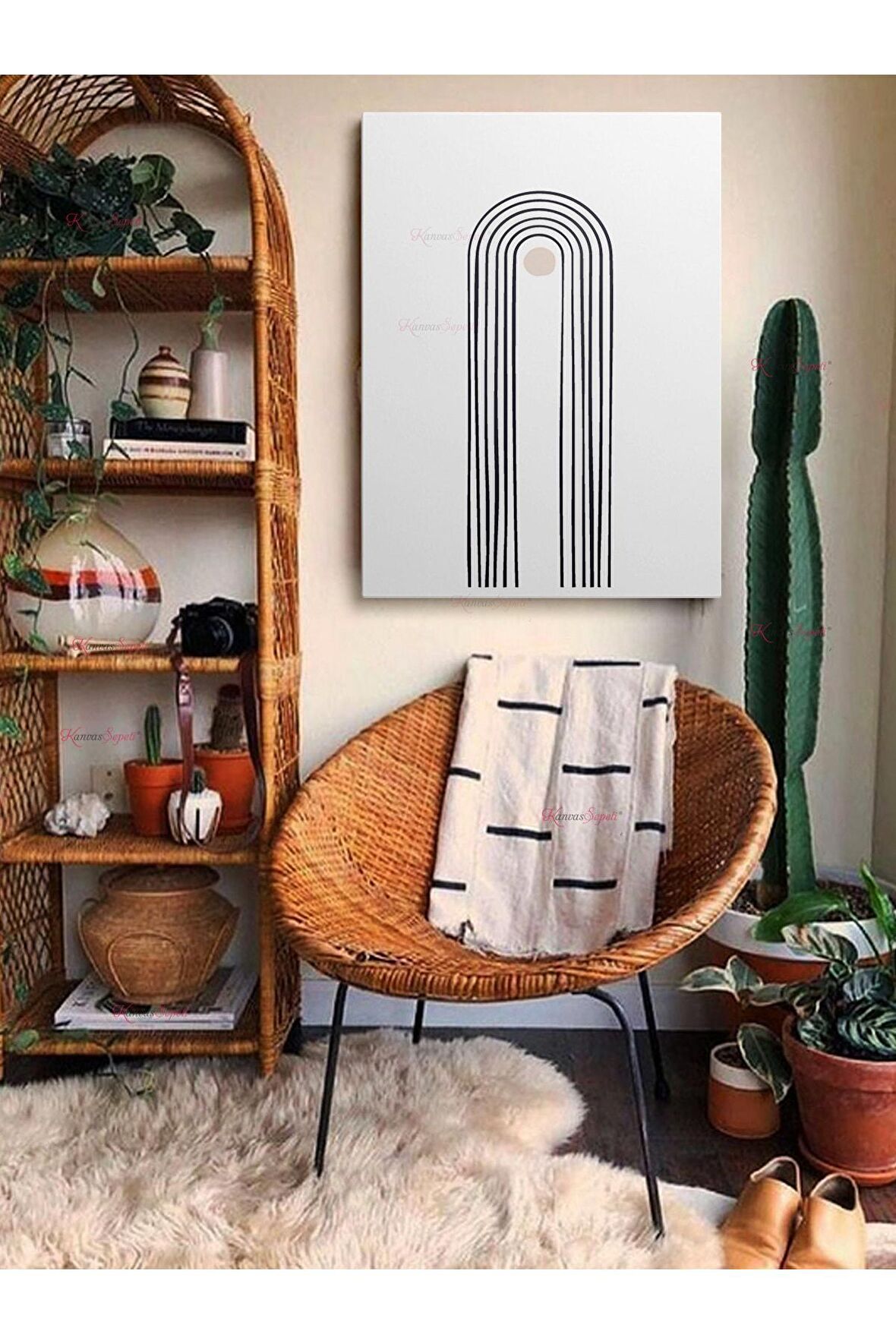 Soyut Dekoratif Vintange Retro Bohe Bohem Boho Art Vektorel Abstract Minimalist Canvas Kanvas Tablo