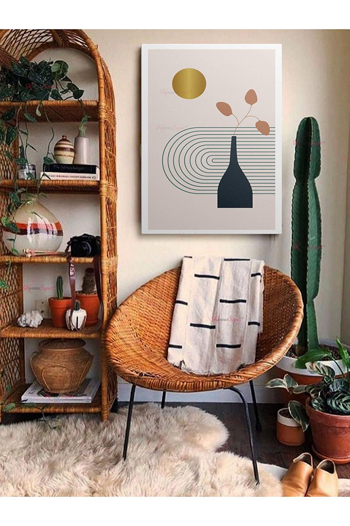 Soyut Dekoratif Vintange Retro Bohe Bohem Boho Art Vektorel Abstract Minimalist Canvas Kanvas Tablo