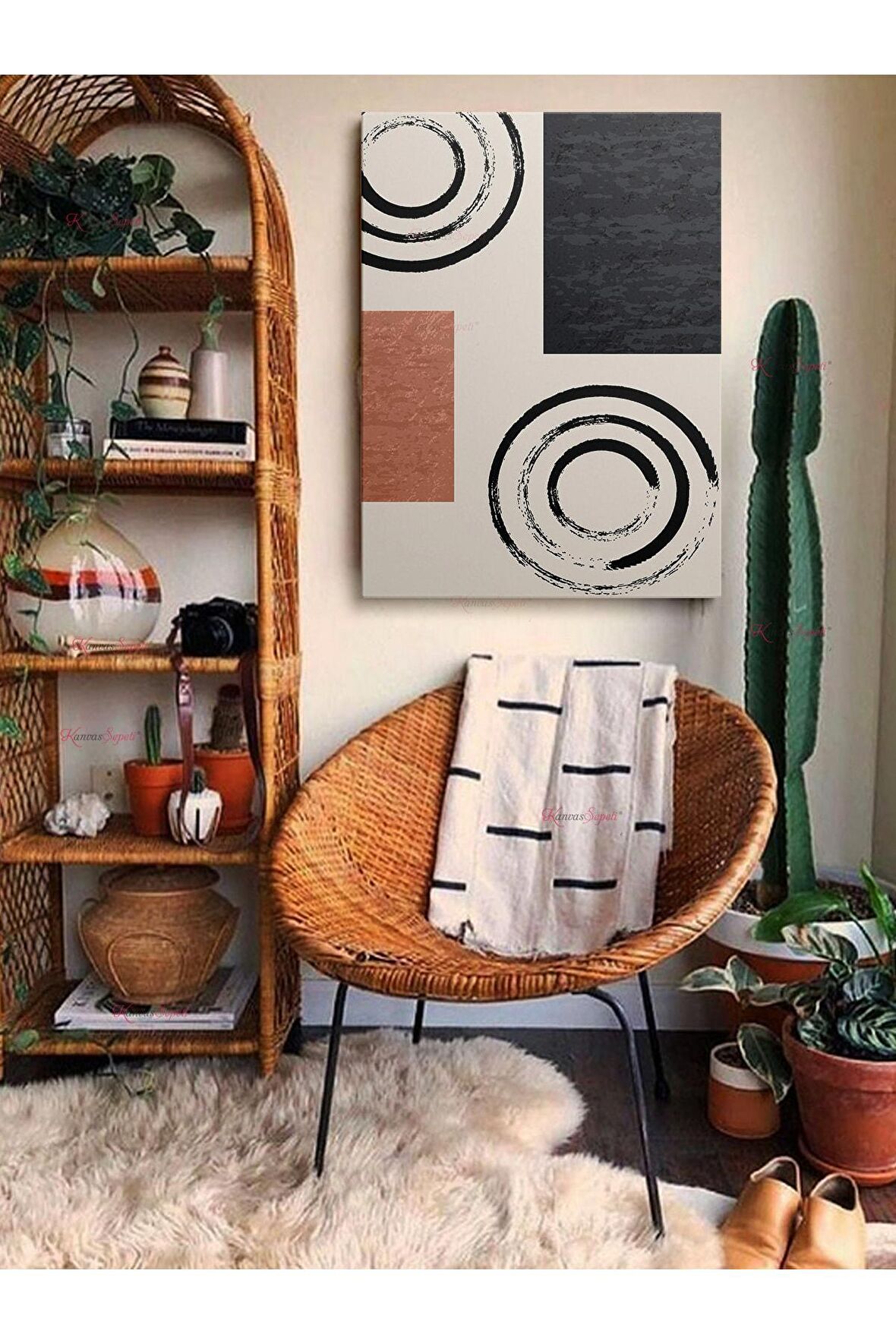 Soyut Dekoratif Vintange Retro Bohe Bohem Boho Art Vektorel Abstract Minimalist Canvas Kanvas Tablo