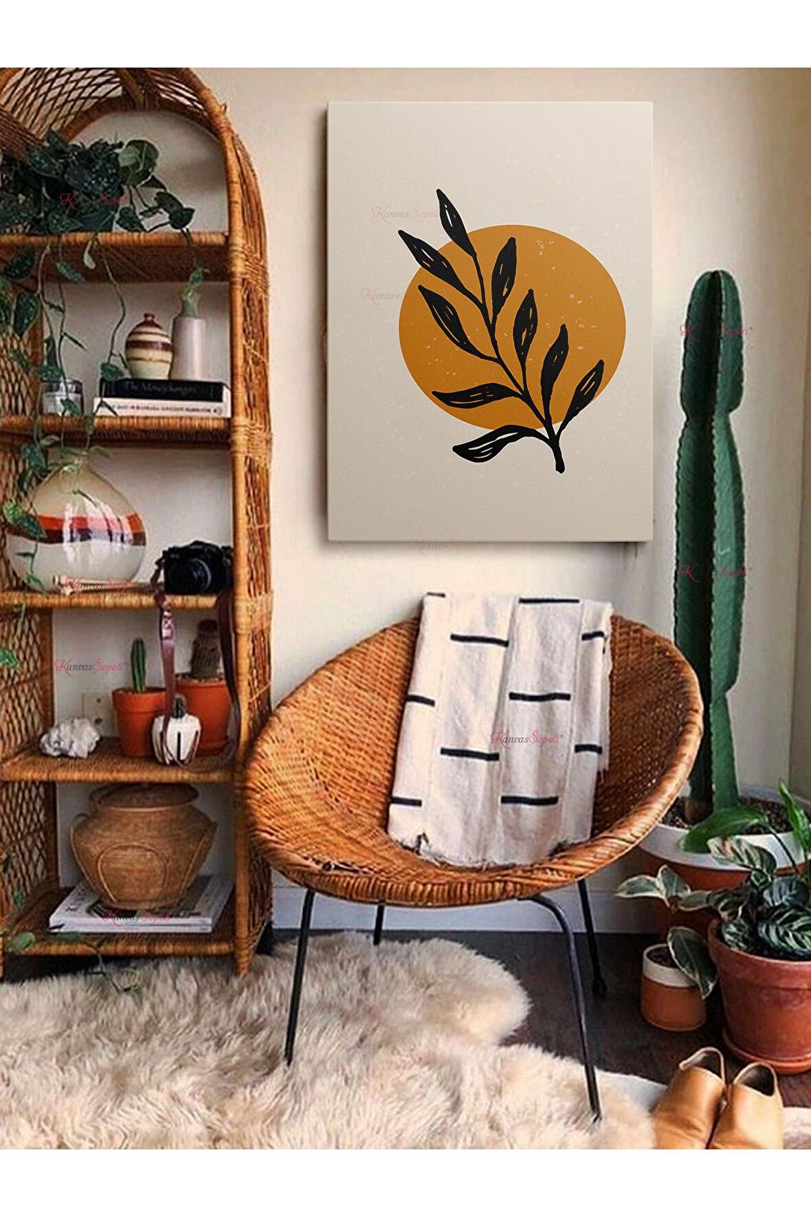 Soyut Dekoratif Vintange Retro Bohe Bohem Boho Art Vektorel Abstract Minimalist Canvas Kanvas Tablo