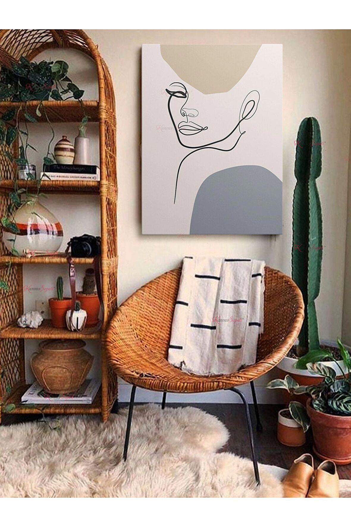 Soyut Dekoratif Vintange Retro Bohe Bohem Boho Art Vektorel Abstract Minimalist Canvas Kanvas Tablo