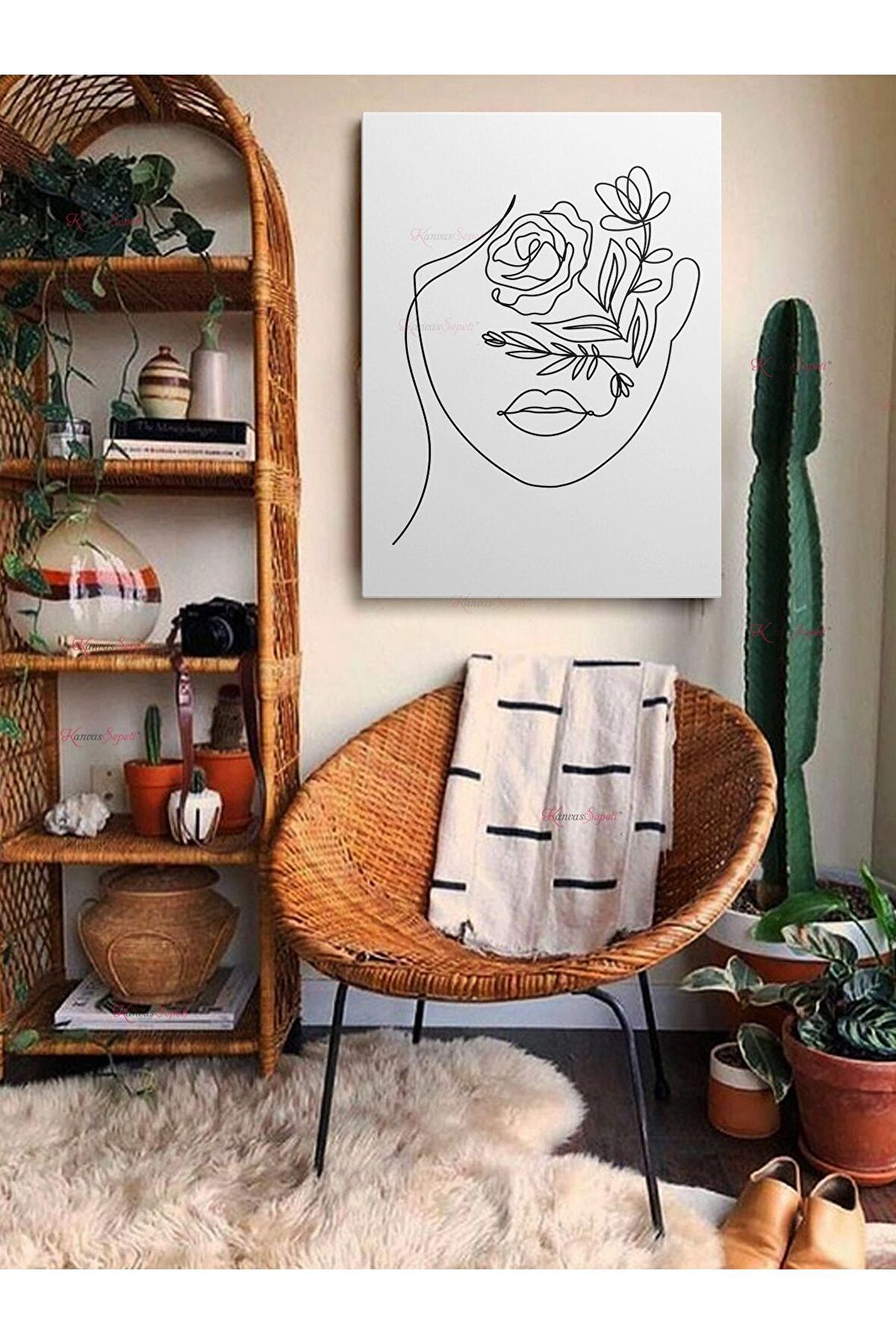 Soyut Dekoratif Vintange Retro Bohe Bohem Boho Art Vektorel Abstract Minimalist Canvas Kanvas Tablo