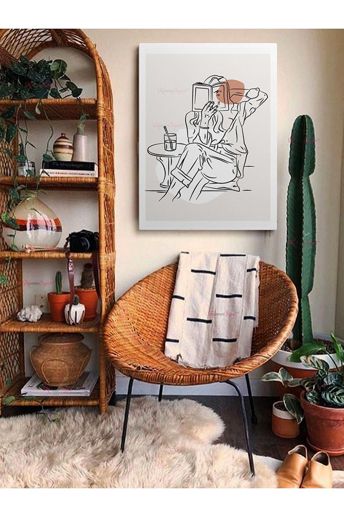 Soyut Dekoratif Vintange Retro Bohe Bohem Boho Art Vektorel Abstract Minimalist Canvas Kanvas Tablo