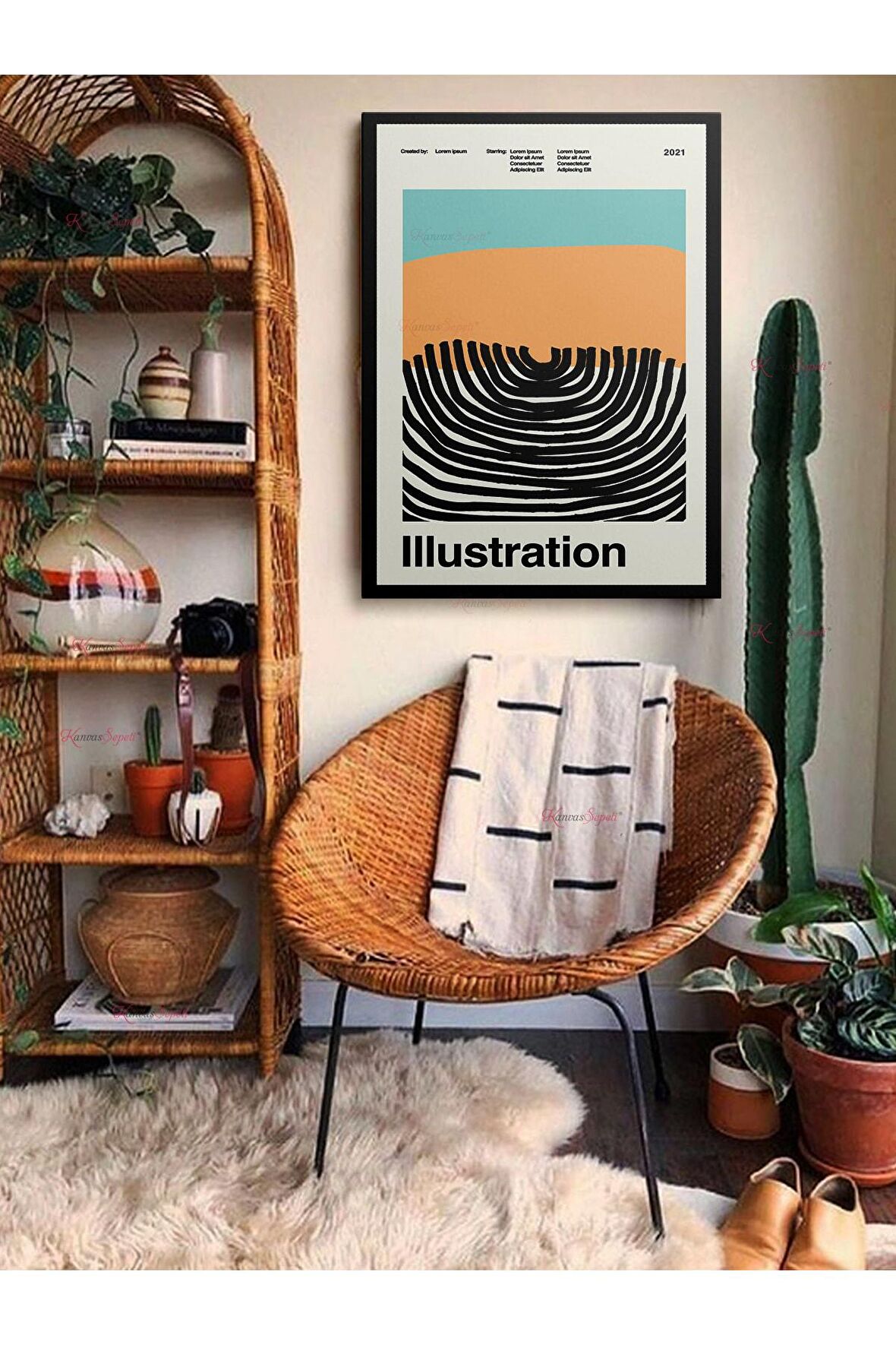 Soyut Dekoratif Vintange Retro Bohe Bohem Boho Art Vektorel Abstract Minimalist Canvas Kanvas Tablo
