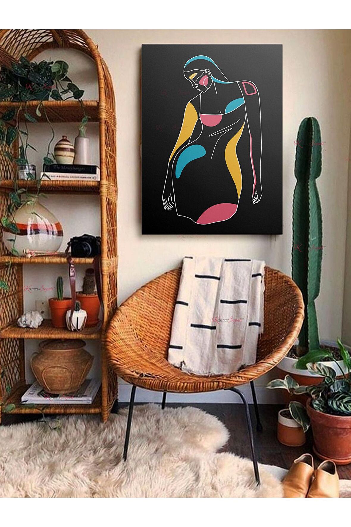 Soyut Dekoratif Vintange Retro Bohe Bohem Boho Art Vektorel Abstract Minimalist Canvas Kanvas Tablo