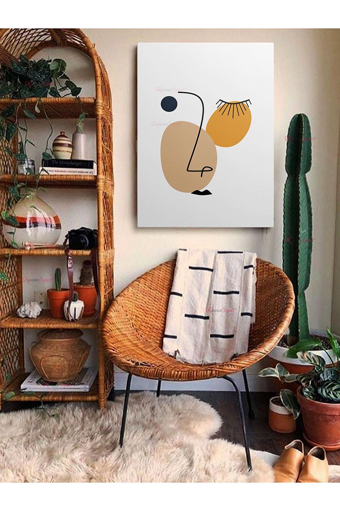Soyut Dekoratif Vintange Retro Bohe Bohem Boho Art Vektorel Abstract Minimalist Canvas Kanvas Tablo