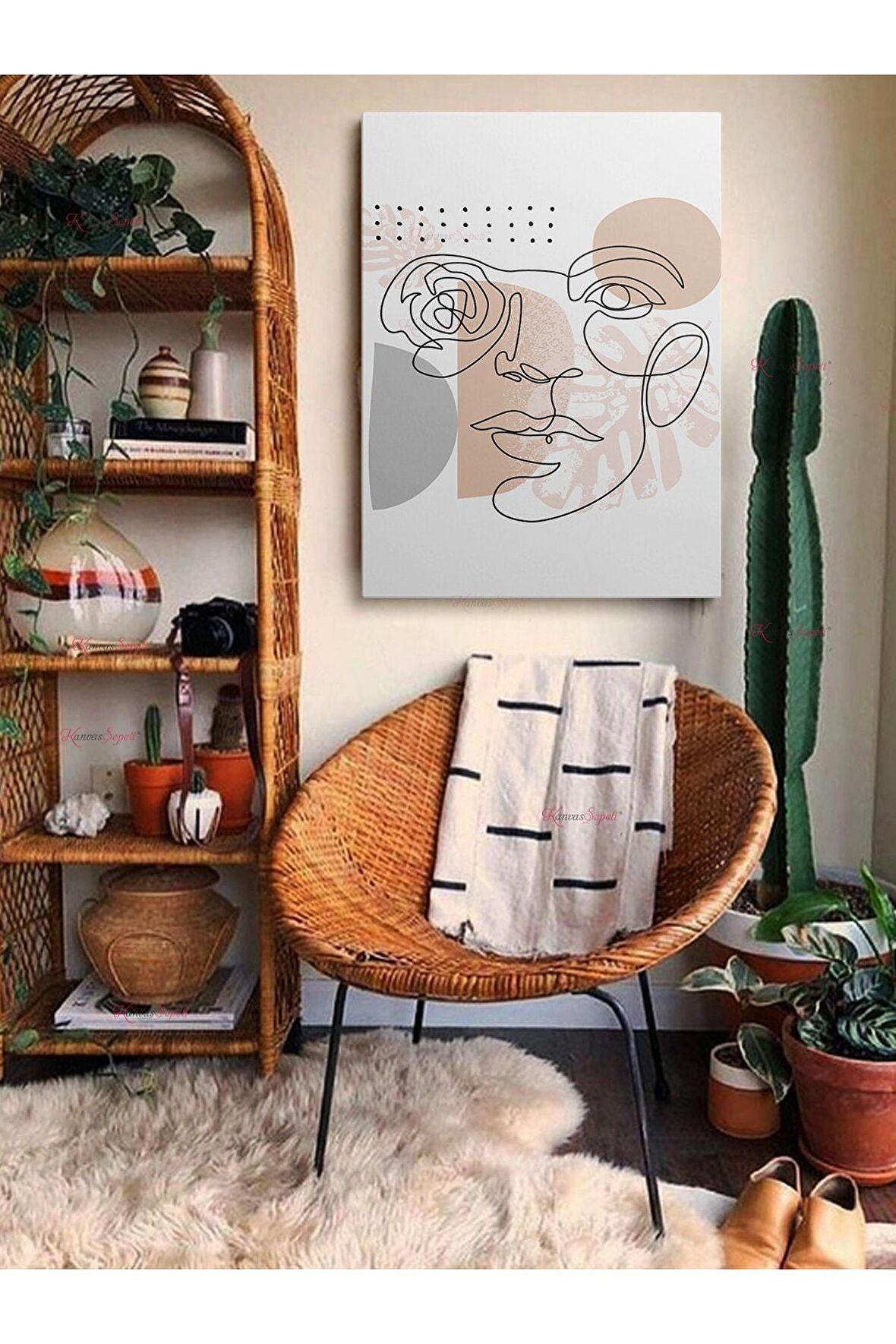 Soyut Dekoratif Vintange Retro Bohe Bohem Boho Art Vektorel Abstract Minimalist Canvas Kanvas Tablo