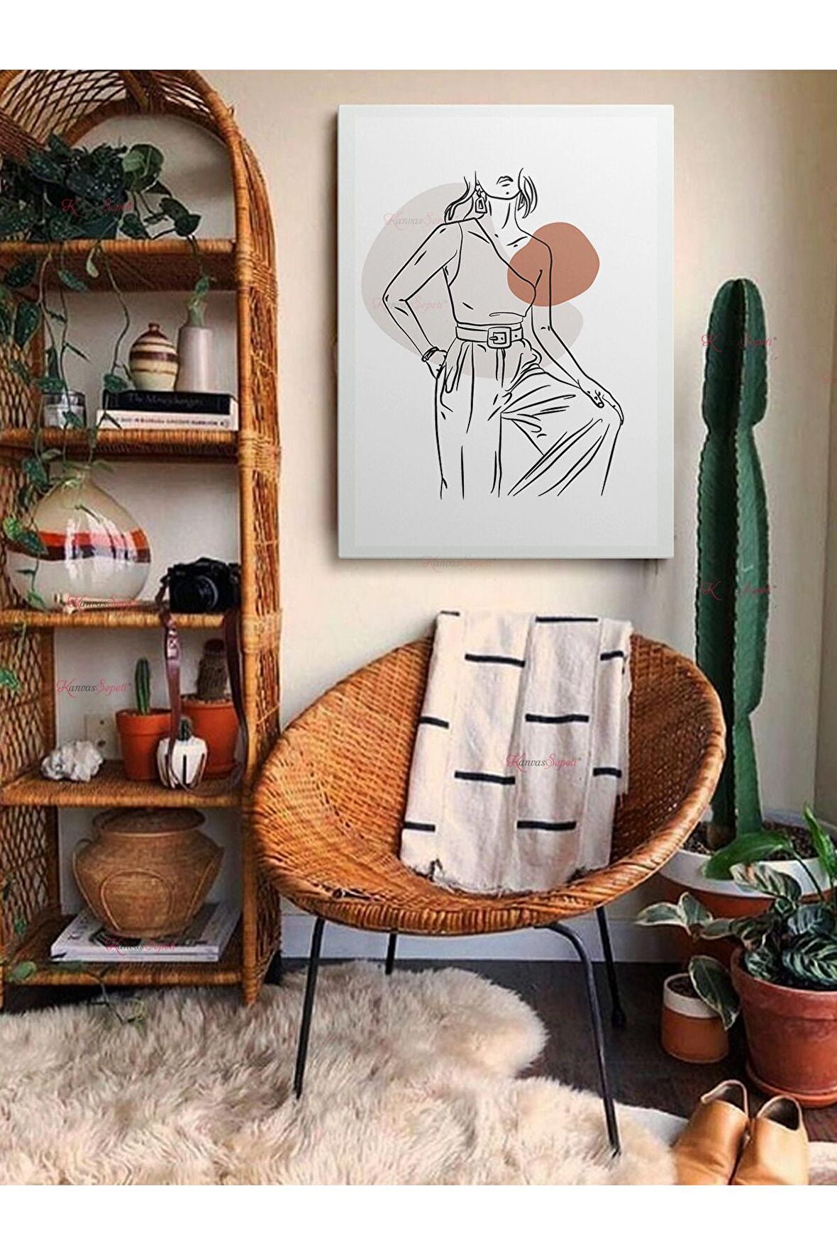Soyut Dekoratif Vintange Retro Bohe Bohem Boho Art Vektorel Abstract Minimalist Canvas Kanvas Tablo