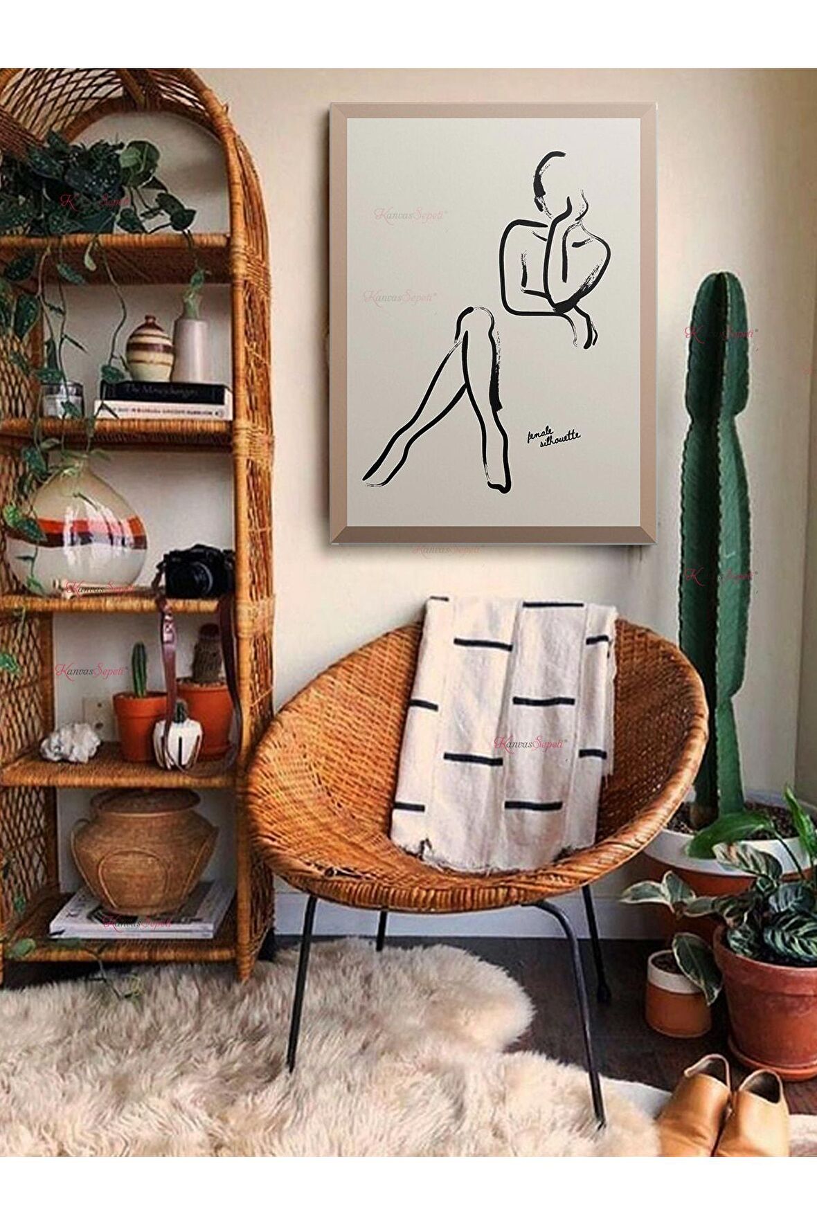 Soyut Dekoratif Vintange Retro Bohe Bohem Boho Art Vektorel Abstract Minimalist Canvas Kanvas Tablo