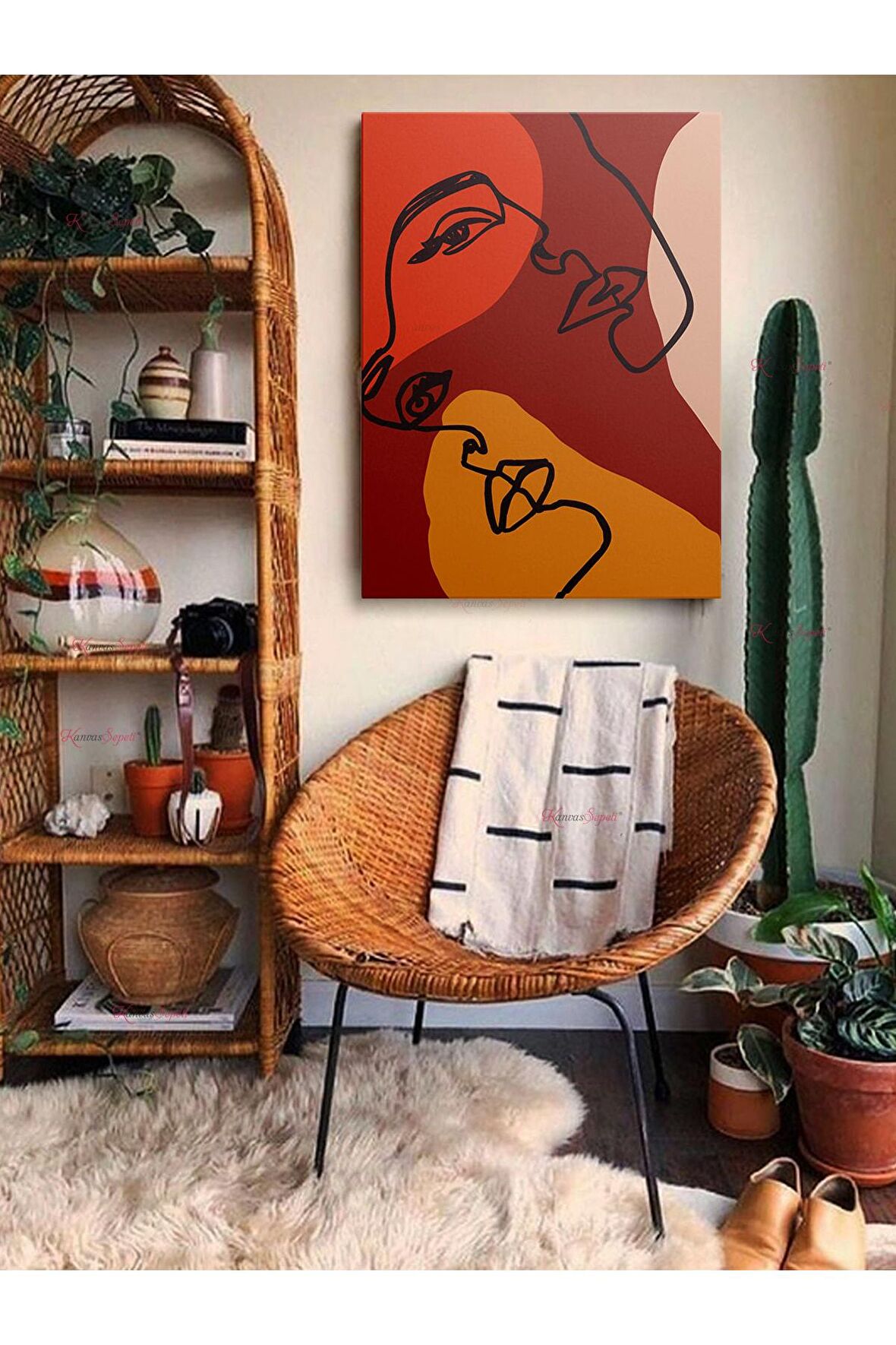 Soyut Dekoratif Vintange Retro Bohe Bohem Boho Art Vektorel Abstract Minimalist Canvas Kanvas Tablo