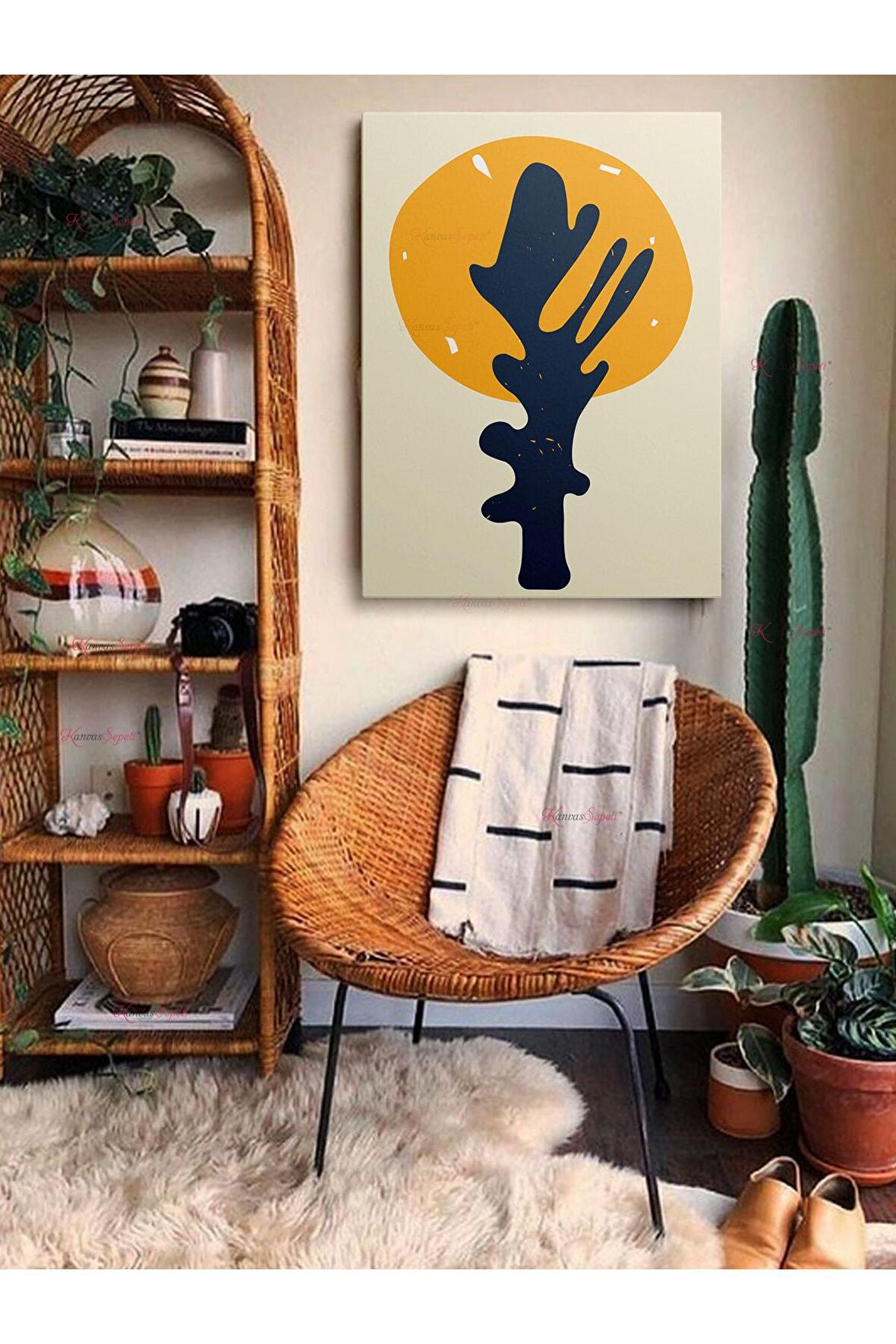 Soyut Dekoratif Vintange Retro Bohe Bohem Boho Art Vektorel Abstract Minimalist Canvas Kanvas Tablo