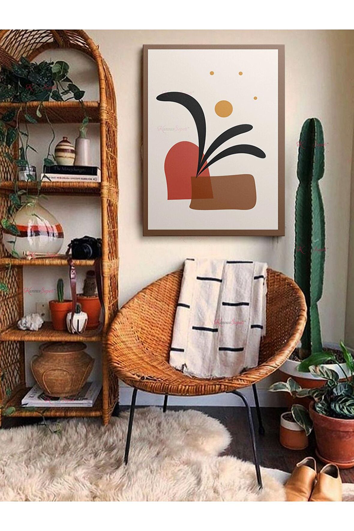 Soyut Dekoratif Vintange Retro Bohe Bohem Boho Art Vektorel Abstract Minimalist Canvas Kanvas Tablo