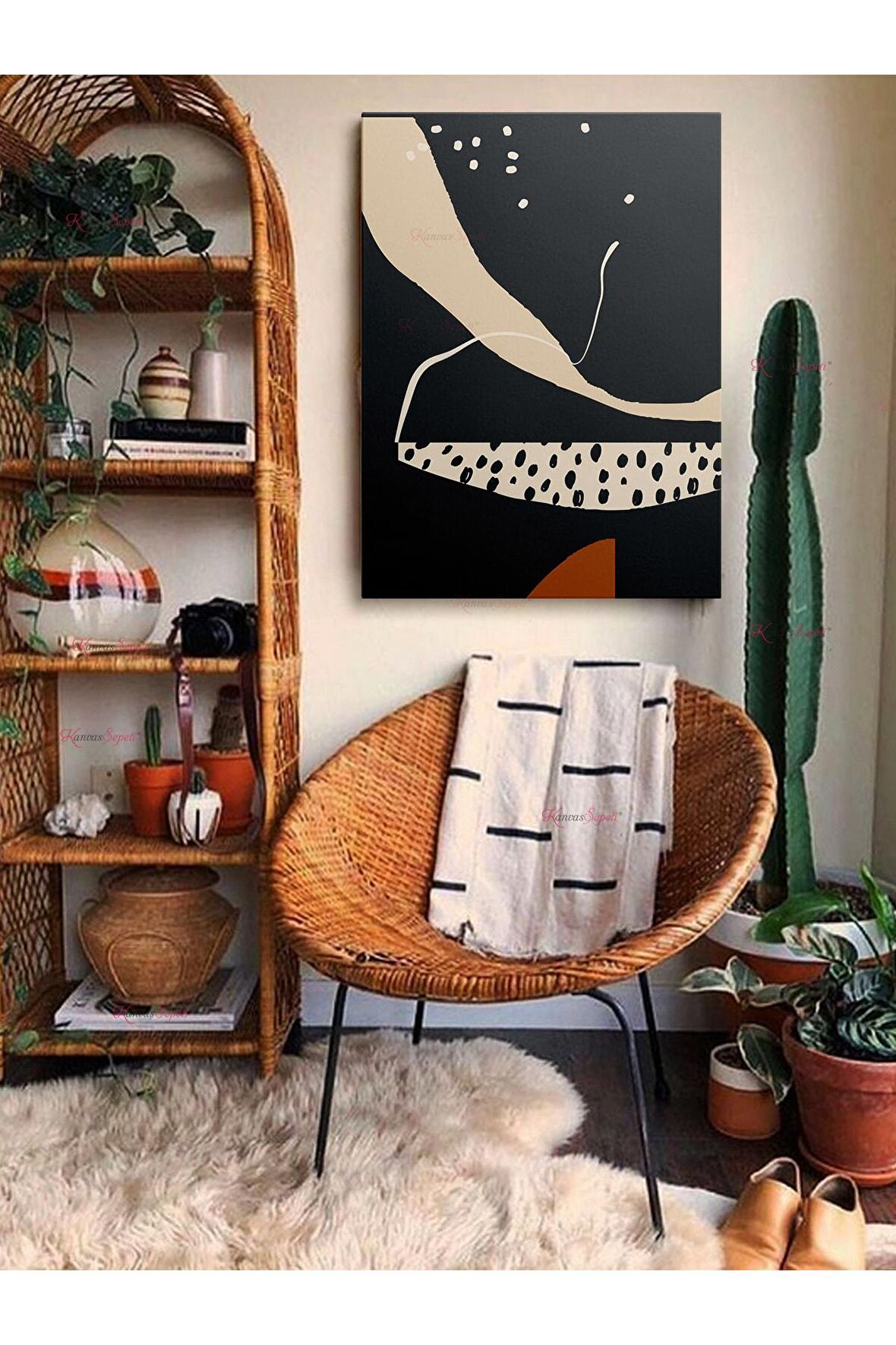 Soyut Dekoratif Vintange Retro Bohe Bohem Boho Art Vektorel Abstract Minimalist Canvas Kanvas Tablo