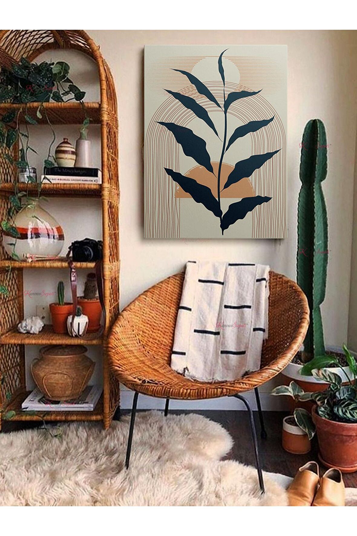 Soyut Dekoratif Vintange Retro Bohe Bohem Boho Art Vektorel Abstract Minimalist Canvas Kanvas Tablo