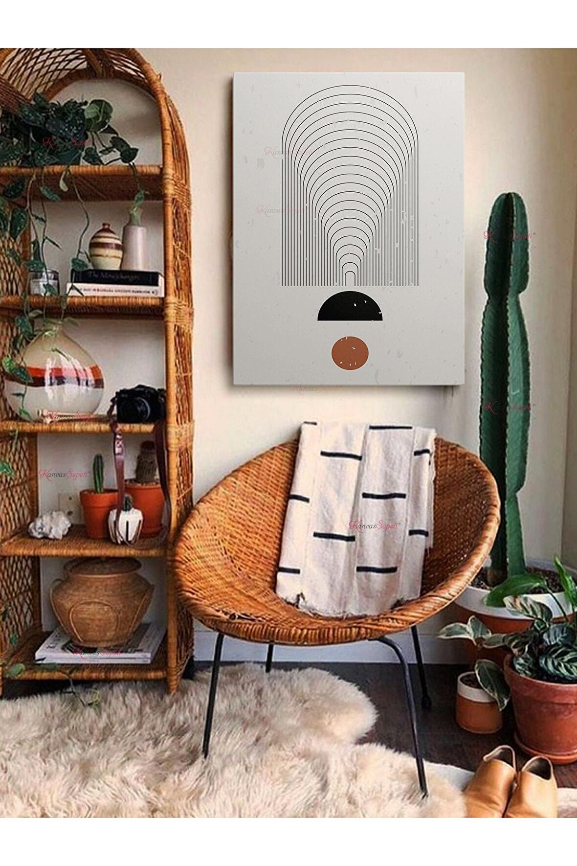 Soyut Dekoratif Vintange Retro Bohe Bohem Boho Art Vektorel Abstract Minimalist Canvas Kanvas Tablo