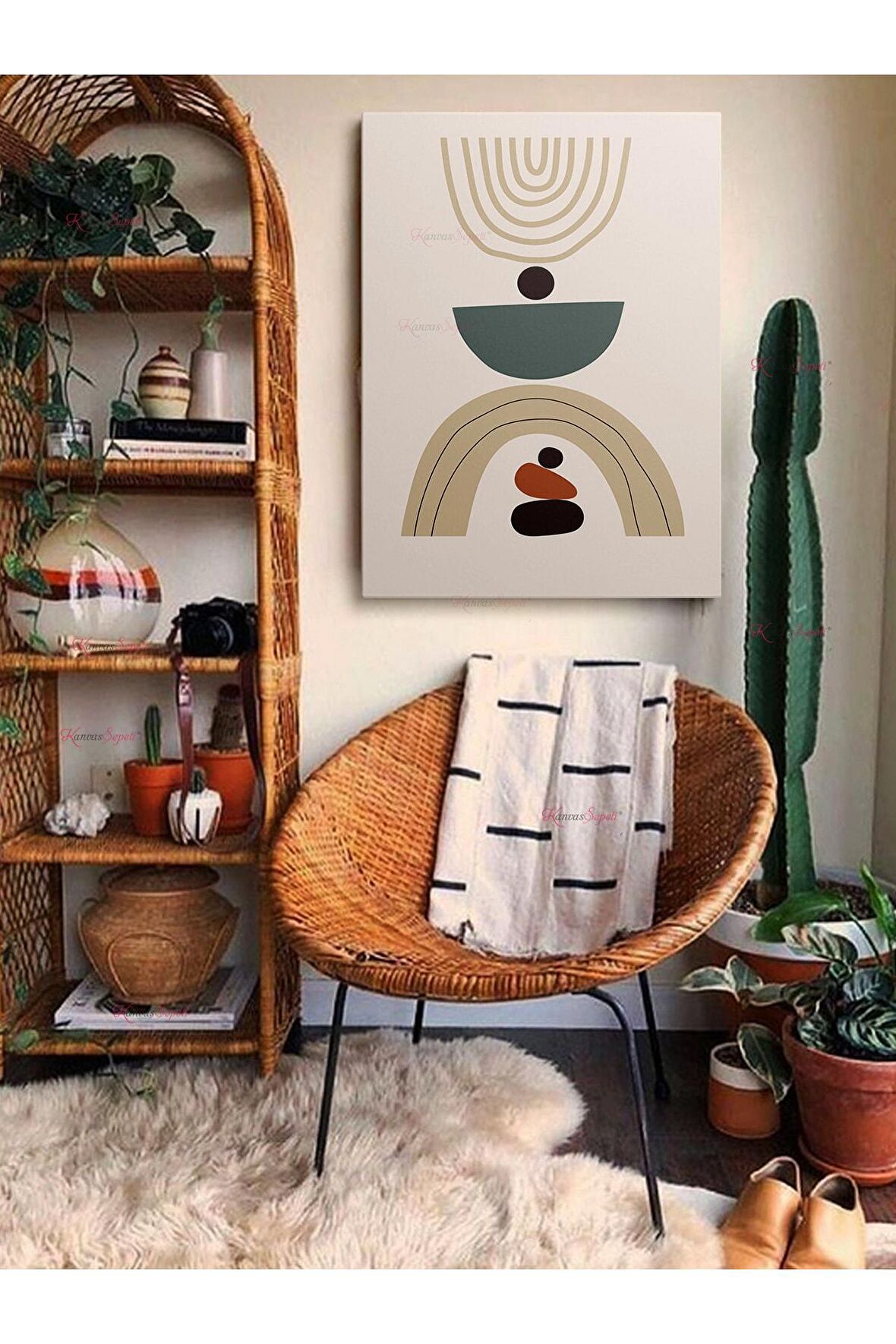 Soyut Dekoratif Vintange Retro Bohe Bohem Boho Art Vektorel Abstract Minimalist Canvas Kanvas Tablo