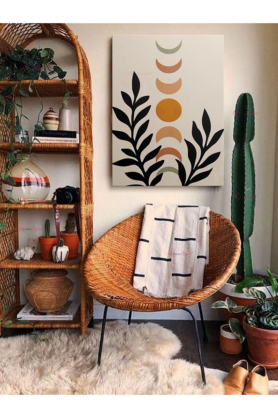 Soyut Dekoratif Vintange Retro Bohe Bohem Boho Art Vektorel Abstract Minimalist Canvas Kanvas Tablo