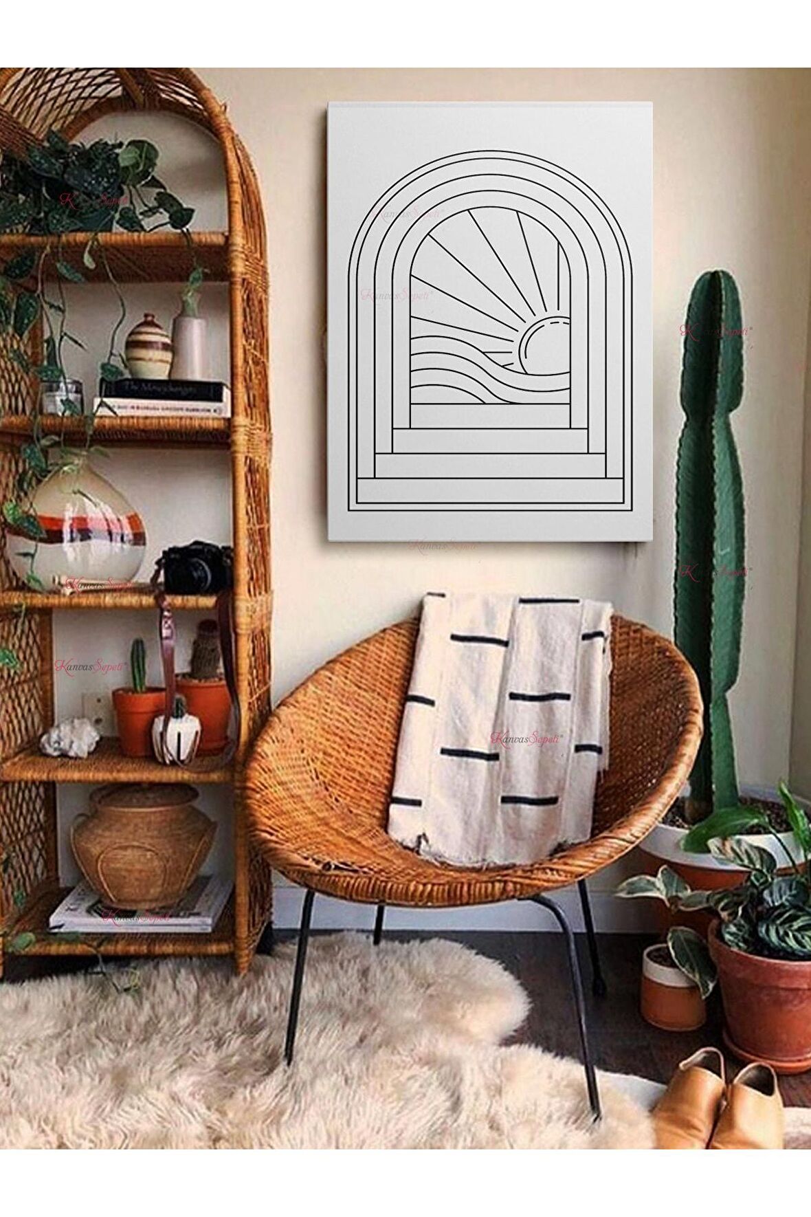 Soyut Dekoratif Vintange Retro Bohe Bohem Boho Art Vektorel Abstract Minimalist Canvas Kanvas Tablo