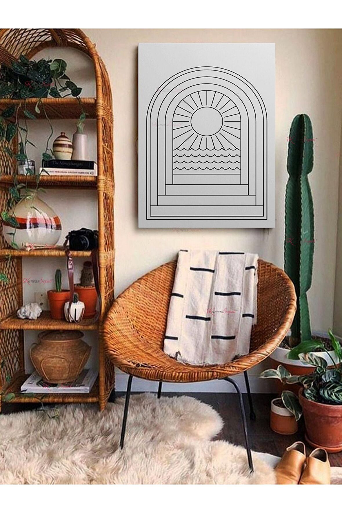 Soyut Dekoratif Vintange Retro Bohe Bohem Boho Art Vektorel Abstract Minimalist Canvas Kanvas Tablo