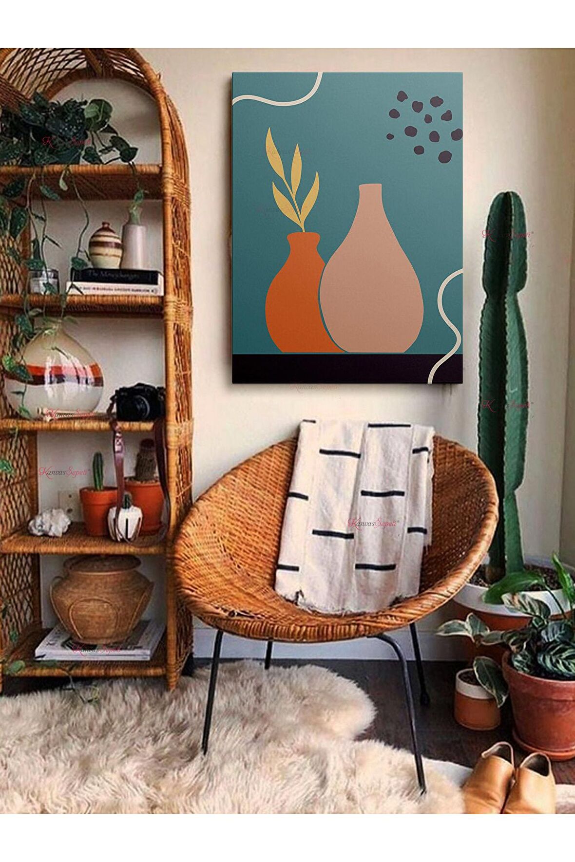 Soyut Dekoratif Vintange Retro Bohe Bohem Boho Art Vektorel Abstract Minimalist Canvas Kanvas Tablo