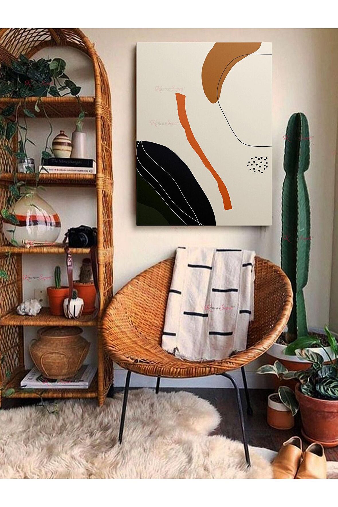 Soyut Dekoratif Vintange Retro Bohe Bohem Boho Art Vektorel Abstract Minimalist Canvas Kanvas Tablo
