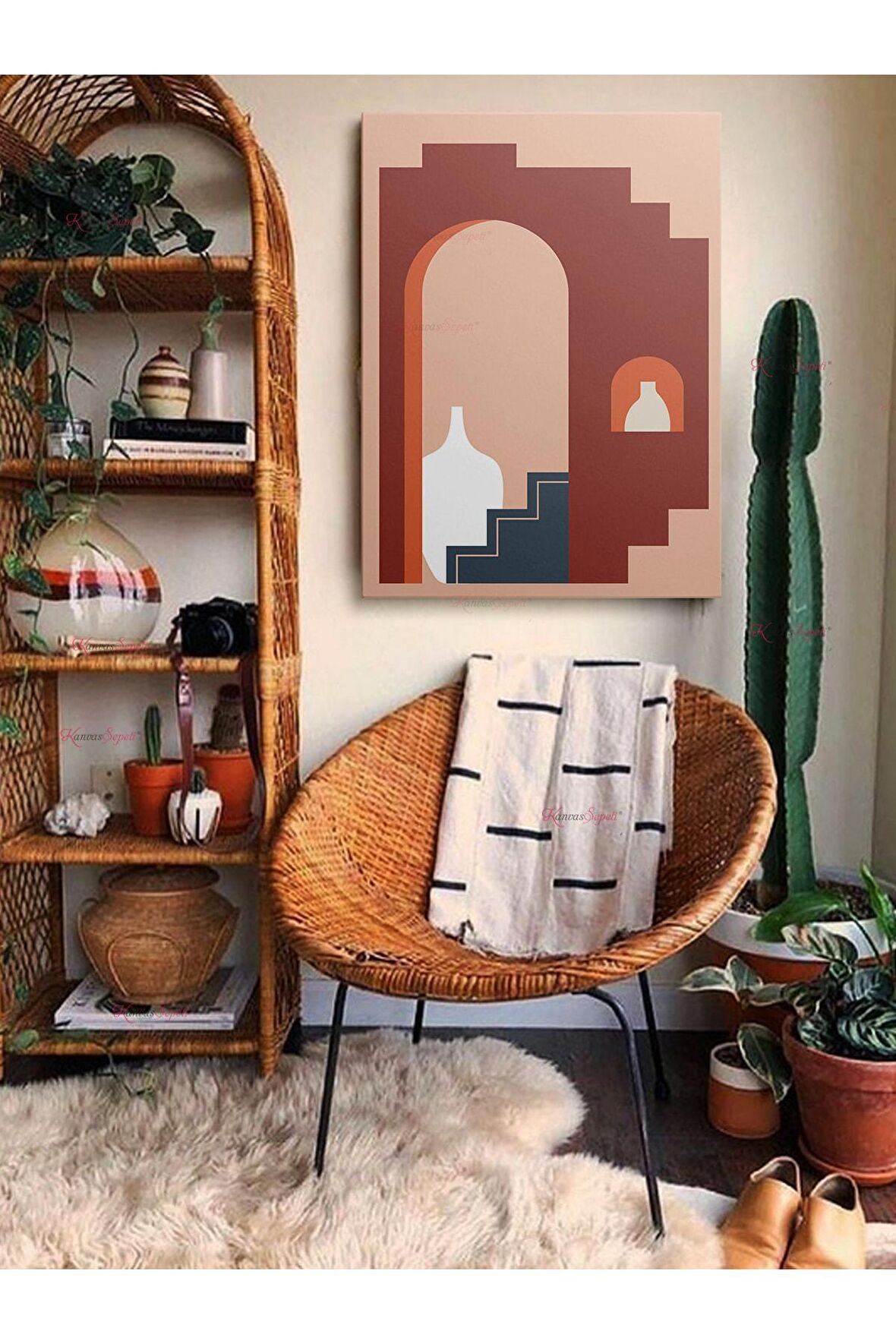 Soyut Dekoratif Vintange Retro Bohe Bohem Boho Art Vektorel Abstract Minimalist Canvas Kanvas Tablo