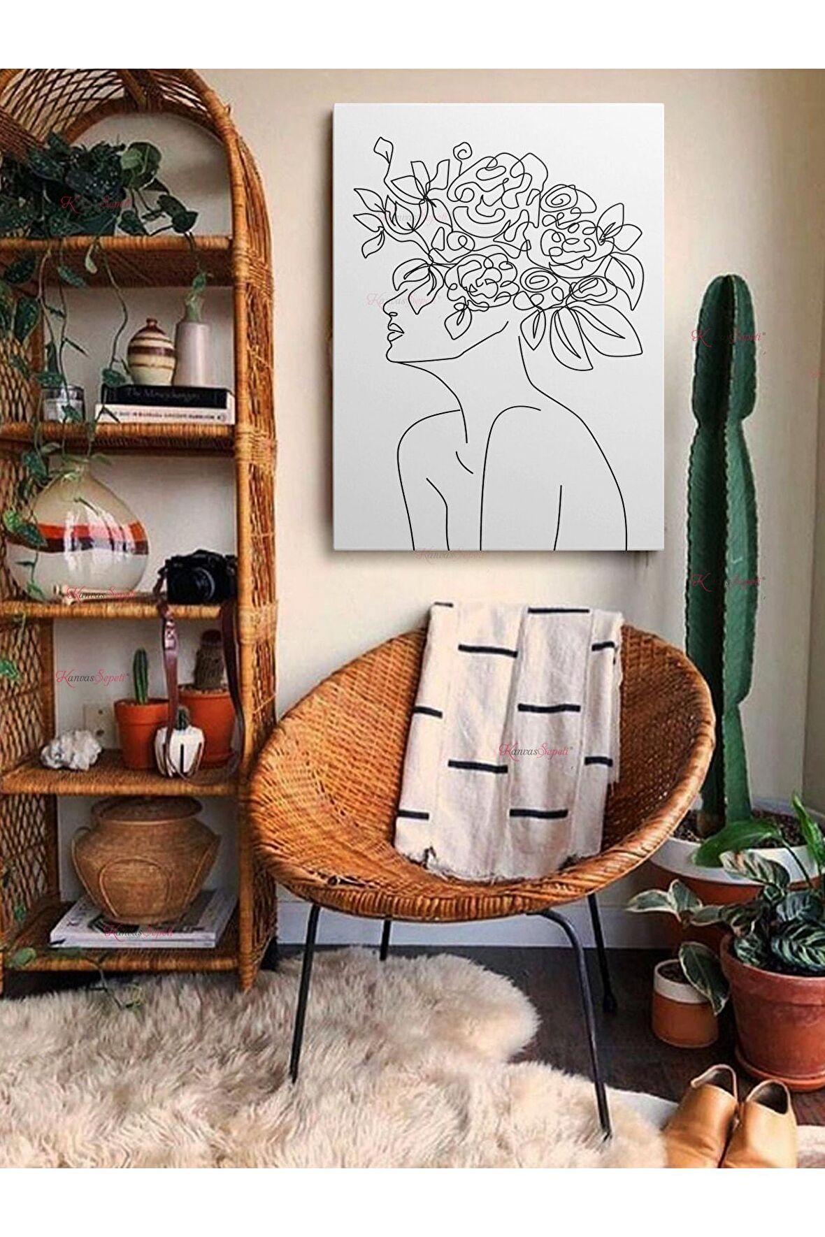 Soyut Dekoratif Vintange Retro Bohe Bohem Boho Art Vektorel Abstract Minimalist Canvas Kanvas Tablo
