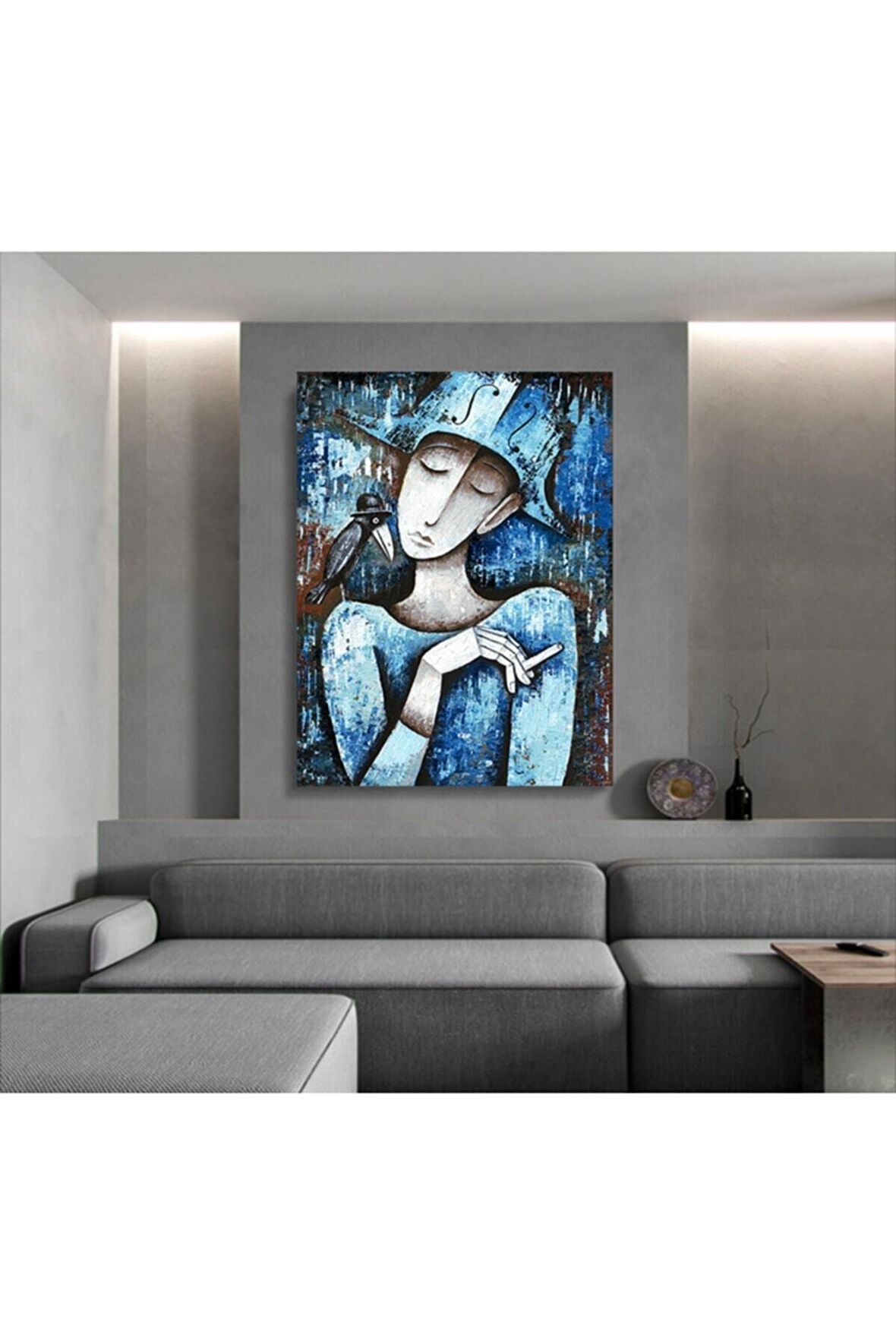 Sanatsal Kadın Ve Karga Kanvas Kanvas Canvas Tablo