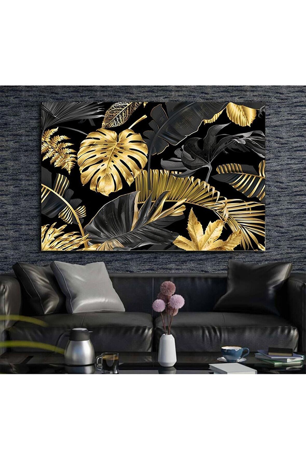 Siyah-altın Modern Yapraklar Kanvas Kanvas Canvas Tablo