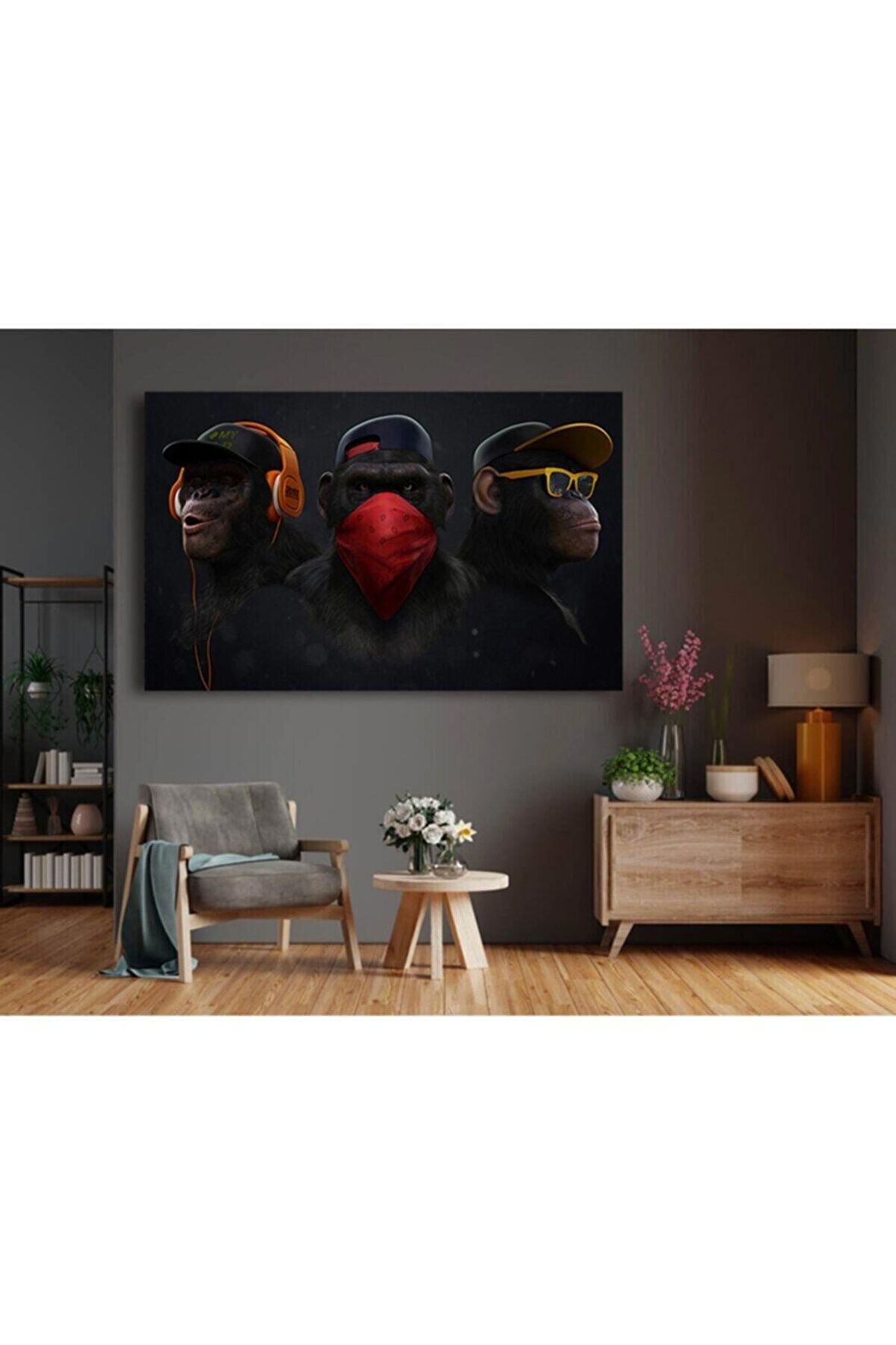 Modern Kör Sağır Dilsiz Maymunlar Kanvas Kanvas Canvas Tablo