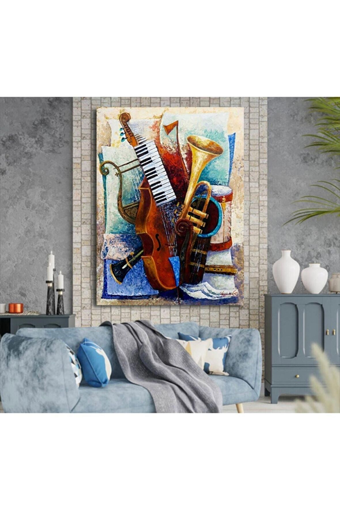 Yağlı Boya Görünümlü Enstrümanlar Kanvas Kanvas Canvas Tablo