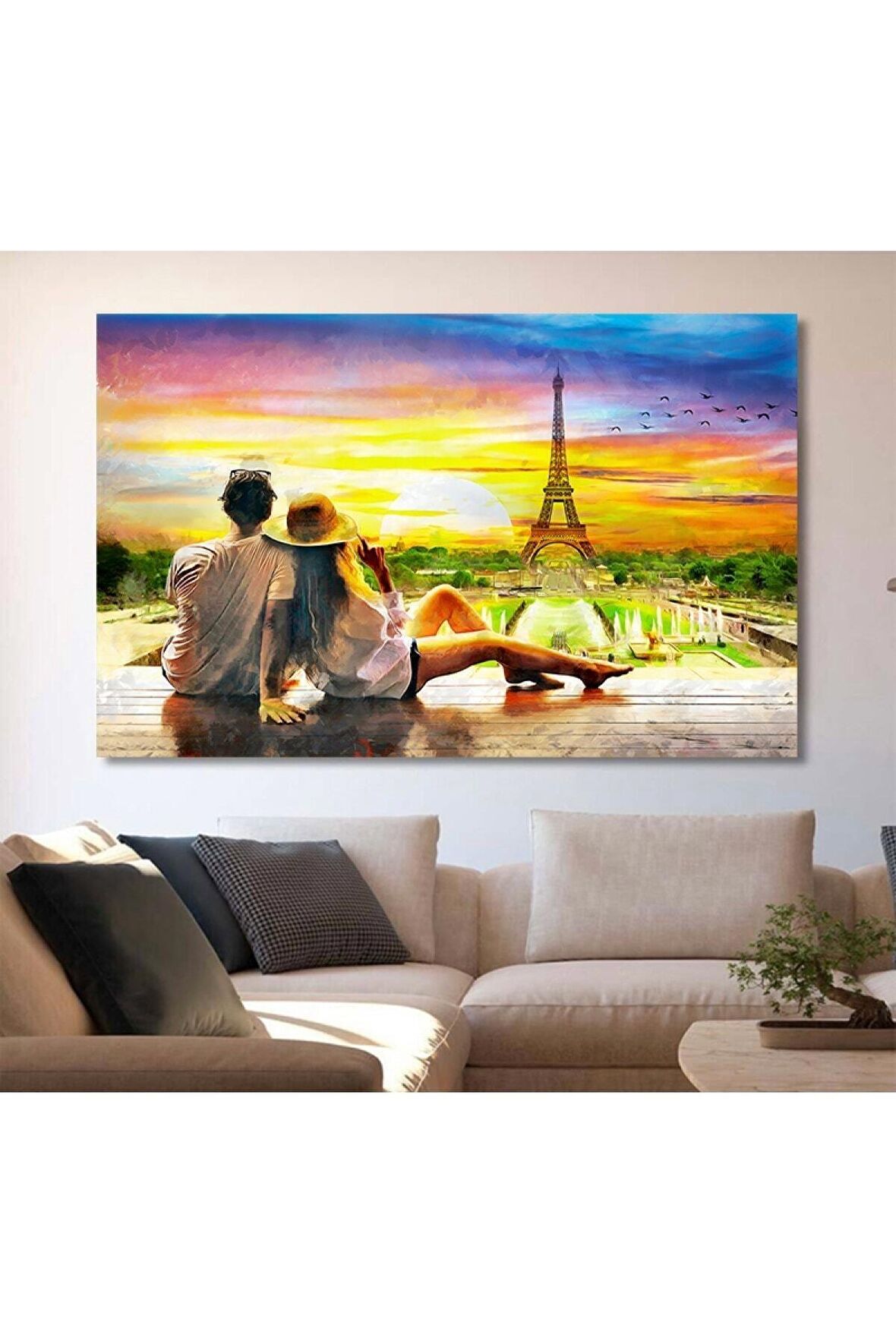 Eyfel Kulesi Gün Batımı Romantik Kanvas Kanvas Canvas Tablo