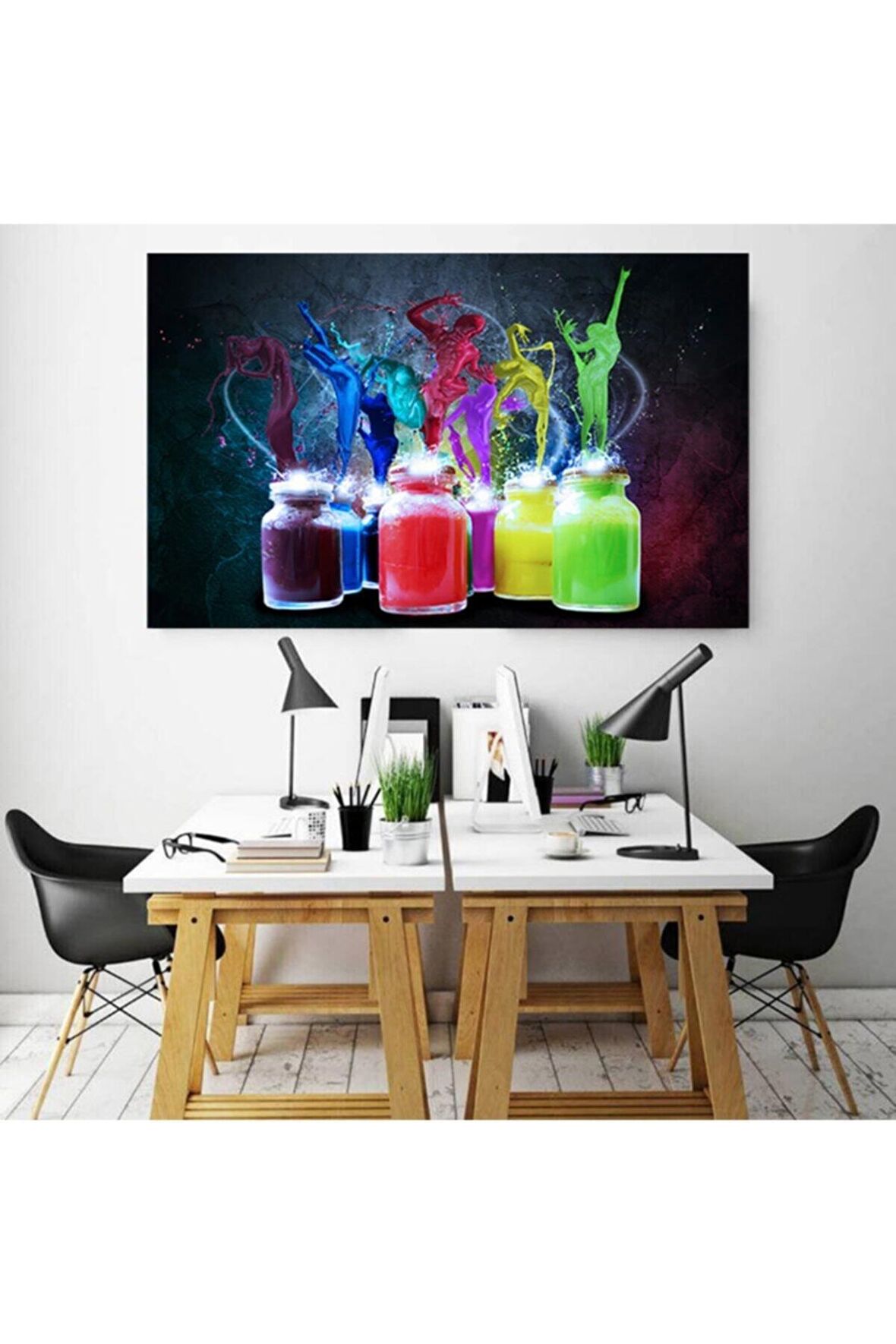 Renkli Kavanozlar Dans Eden Boyalar Kanvas Kanvas Canvas Tablo