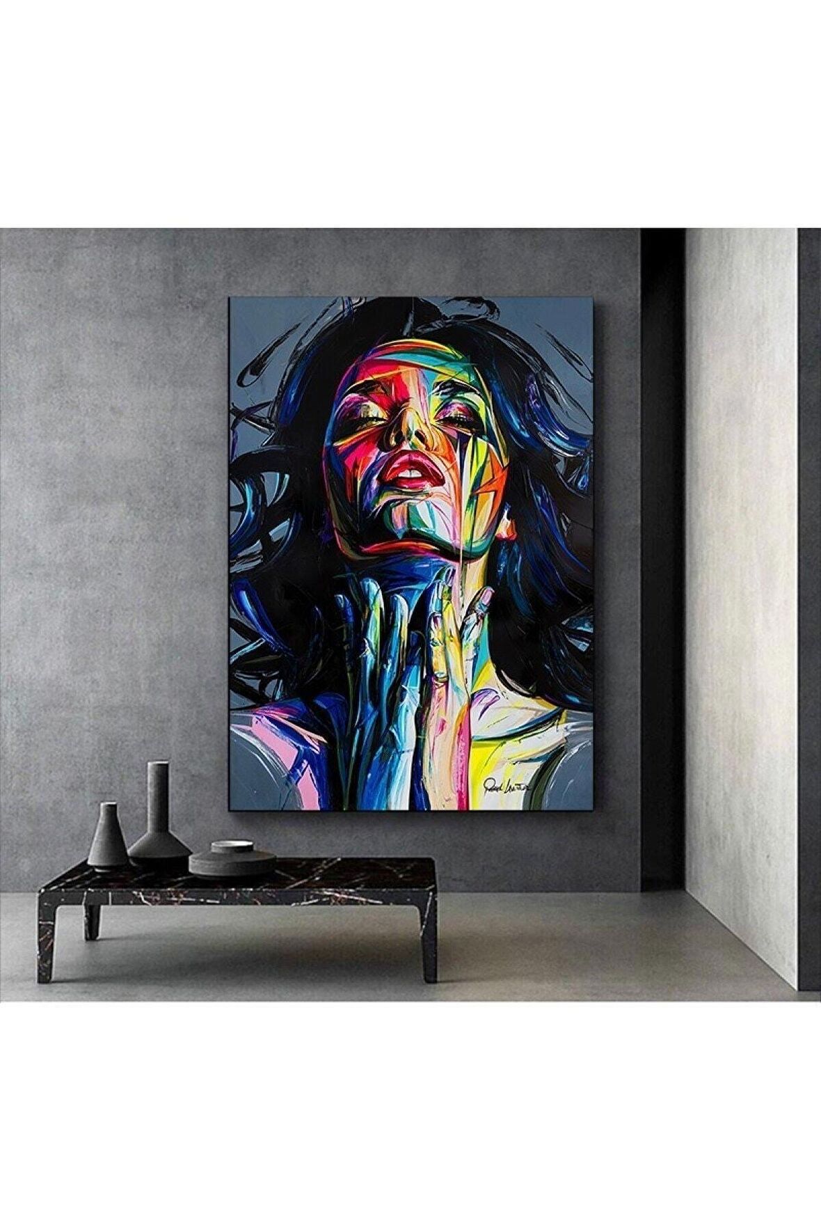 Renkli Dekoratif Kadın Kanvas Kanvas Canvas Tablo
